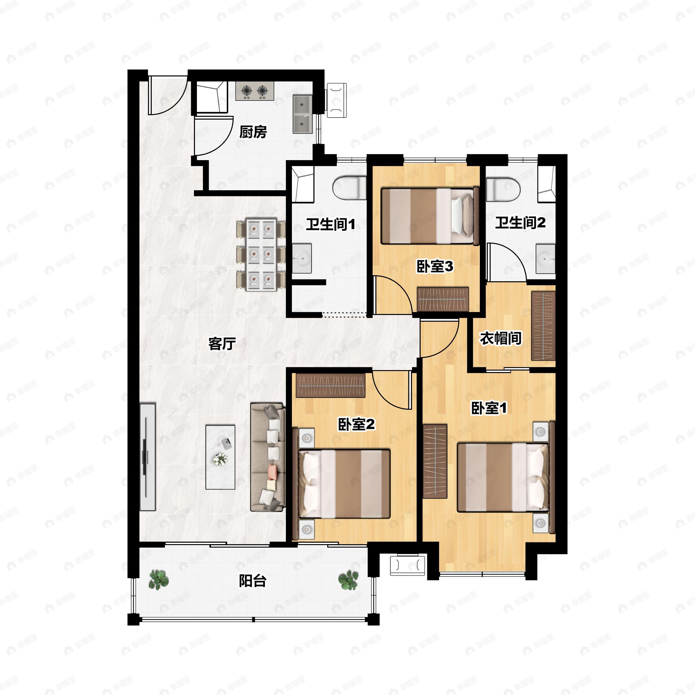 3室2厅2卫建面120平户型图