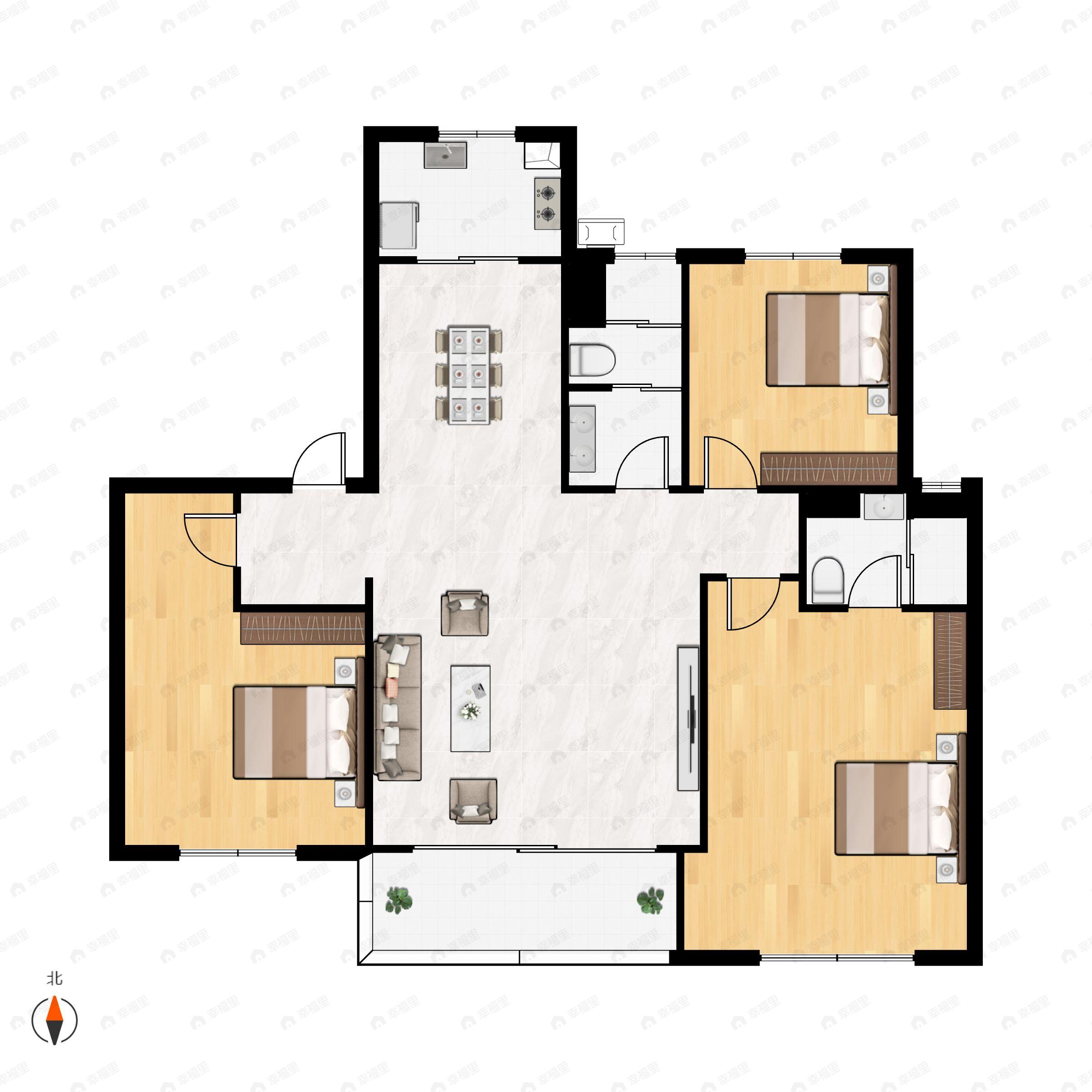 3室2厅2卫建面143平南户型图