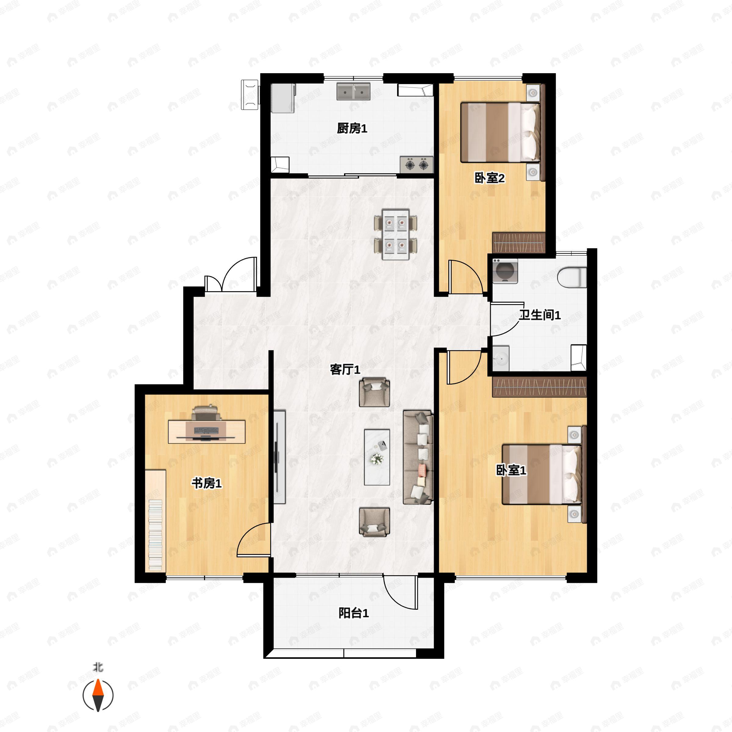 3室2厅1卫建面112平户型图
