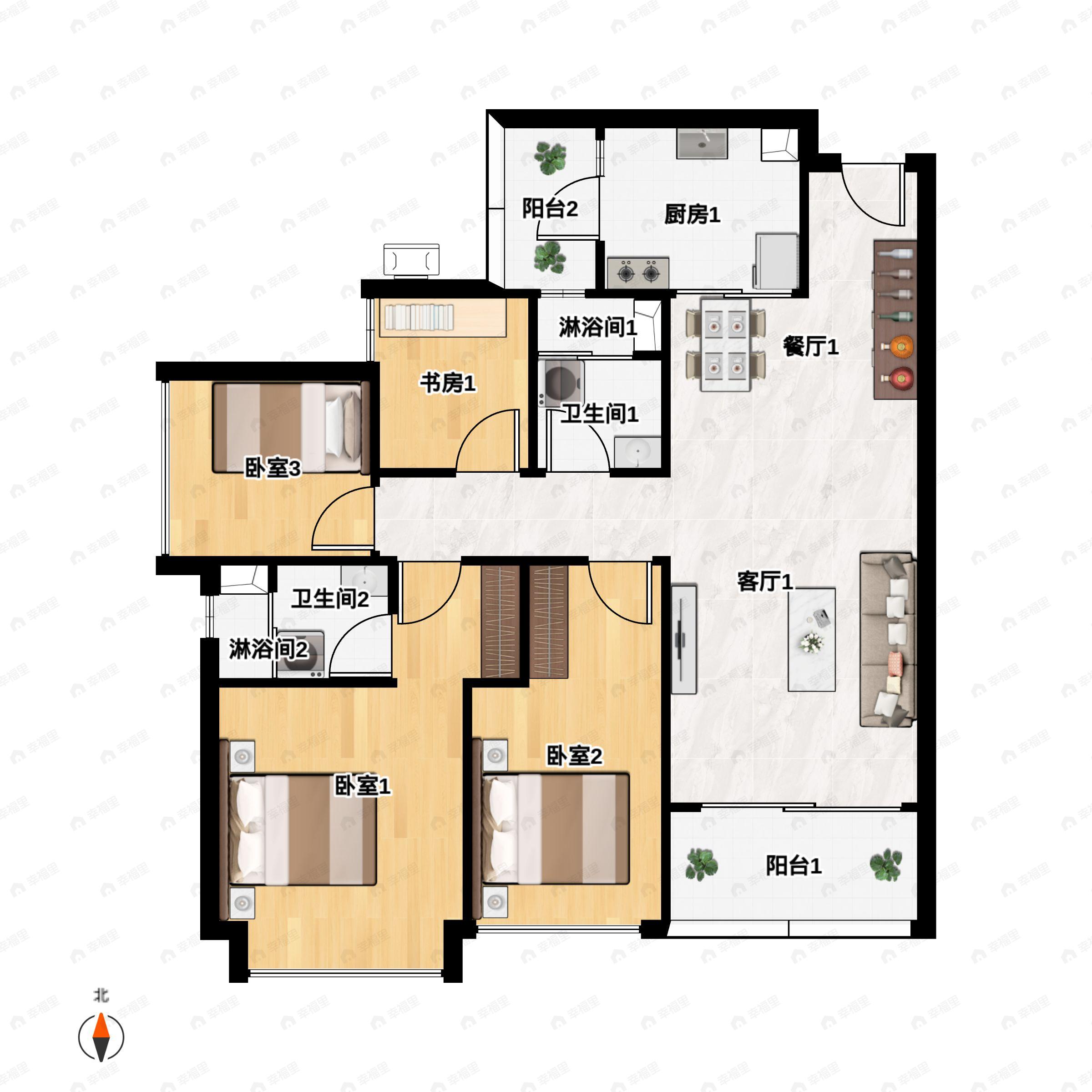 4室2厅2卫建面110m²南户型图