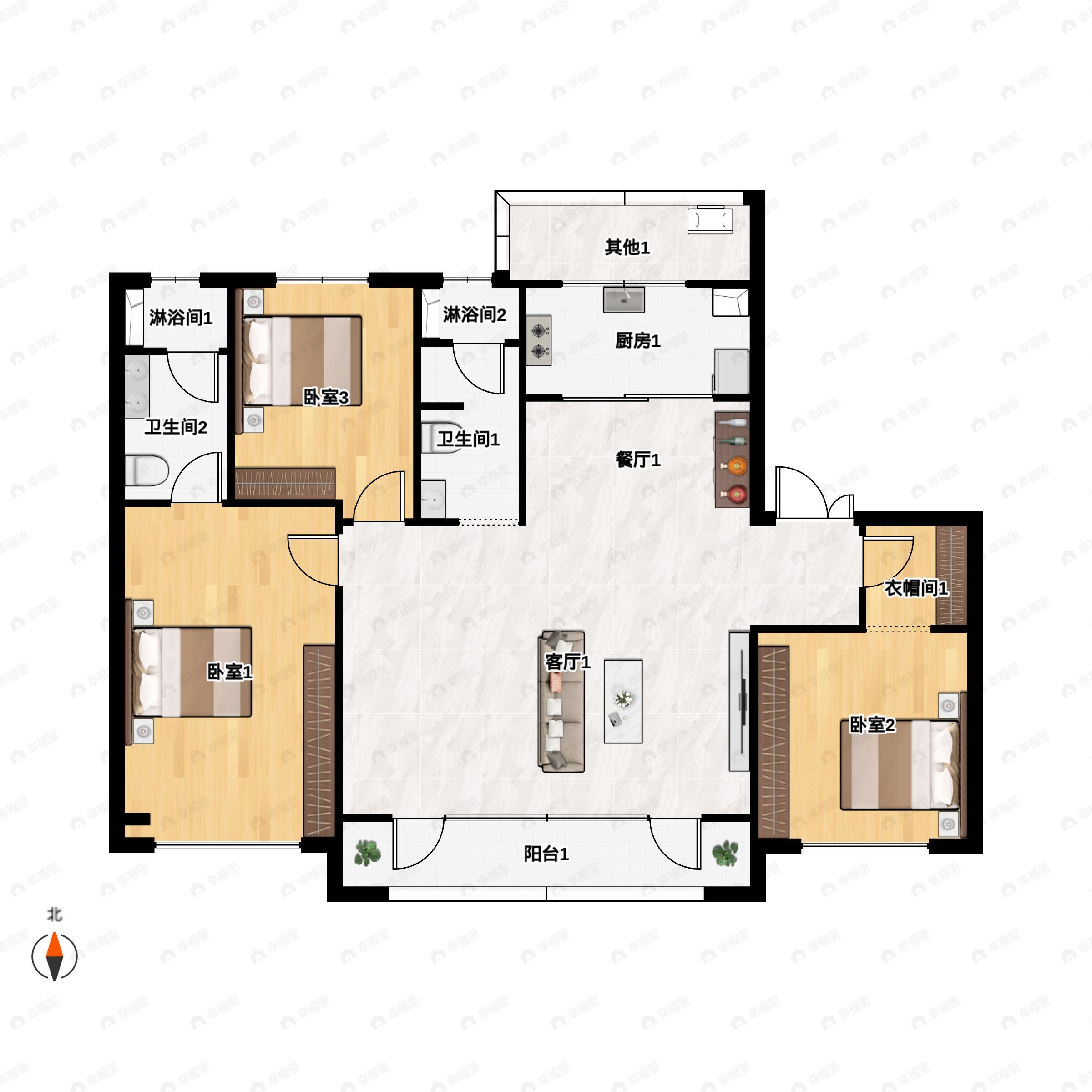 云璟台3室2厅2卫户型图