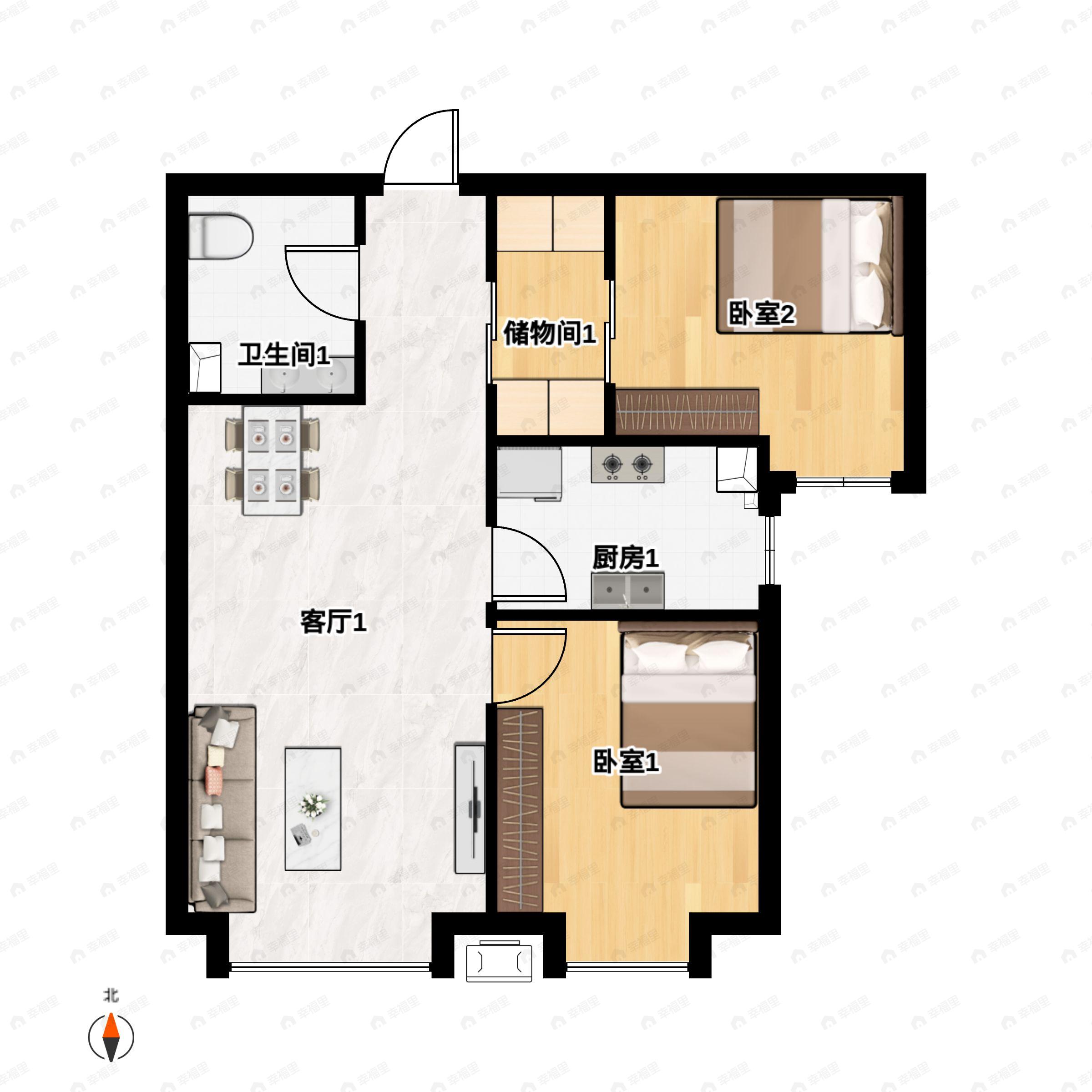 2室2厅1卫建面87平户型图