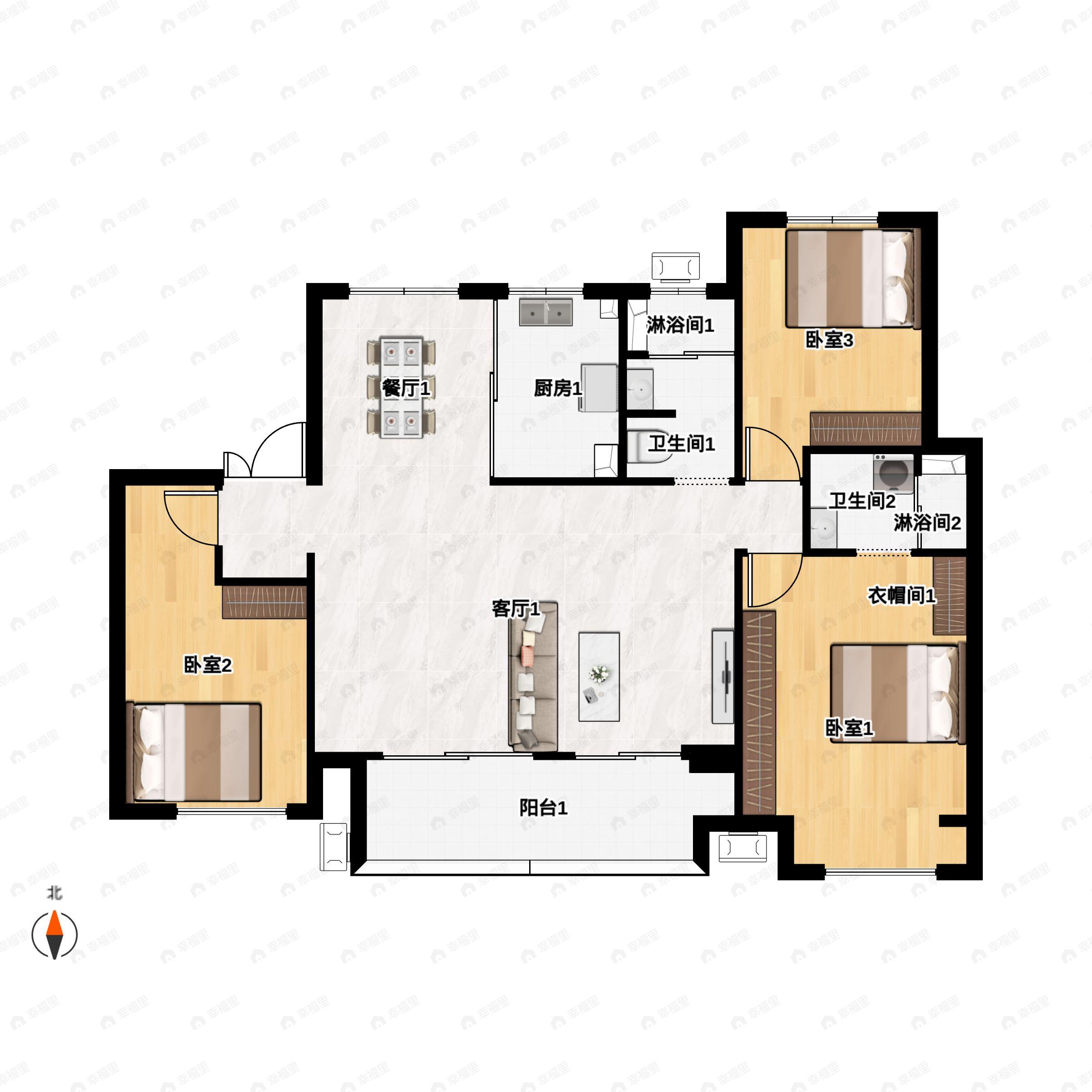 4室2厅2卫建面130平南户型图