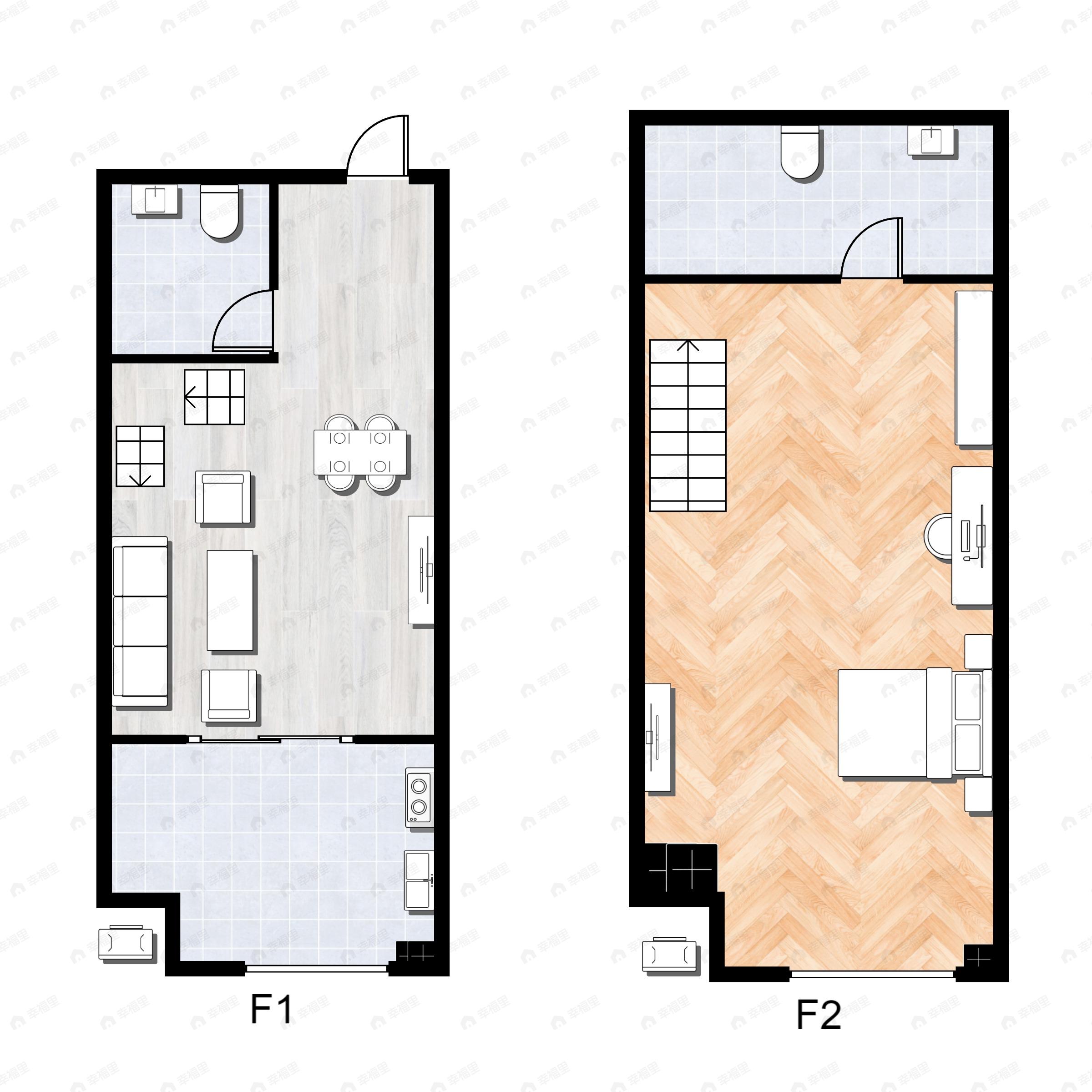 2室2厅1卫建面53平南户型图
