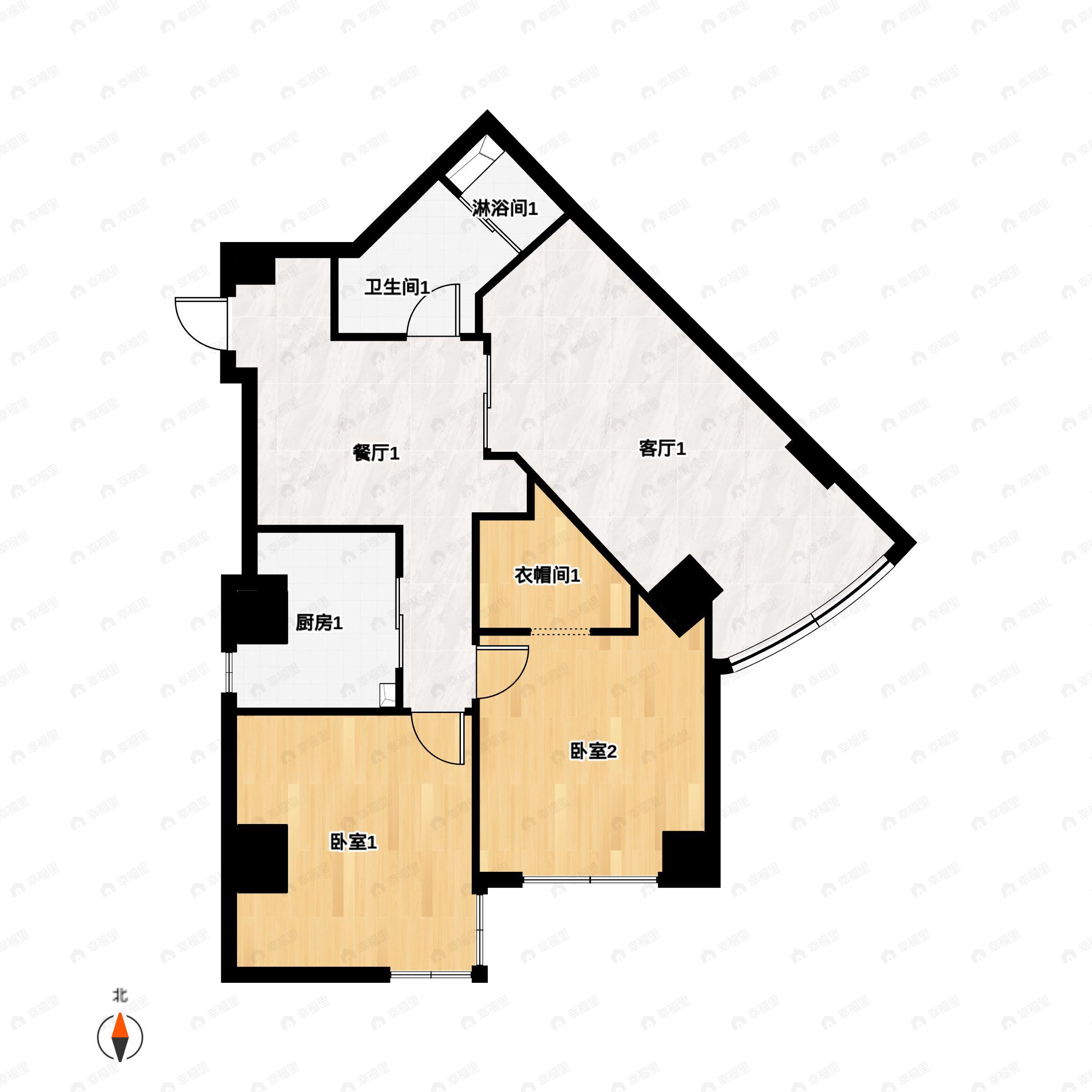 2室2厅1卫建面109平户型图