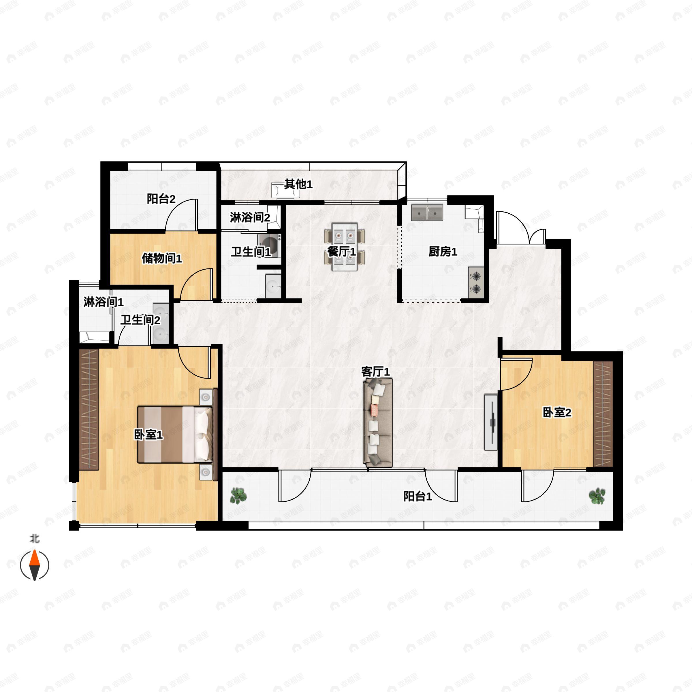 3室2厅2卫建面143平户型图