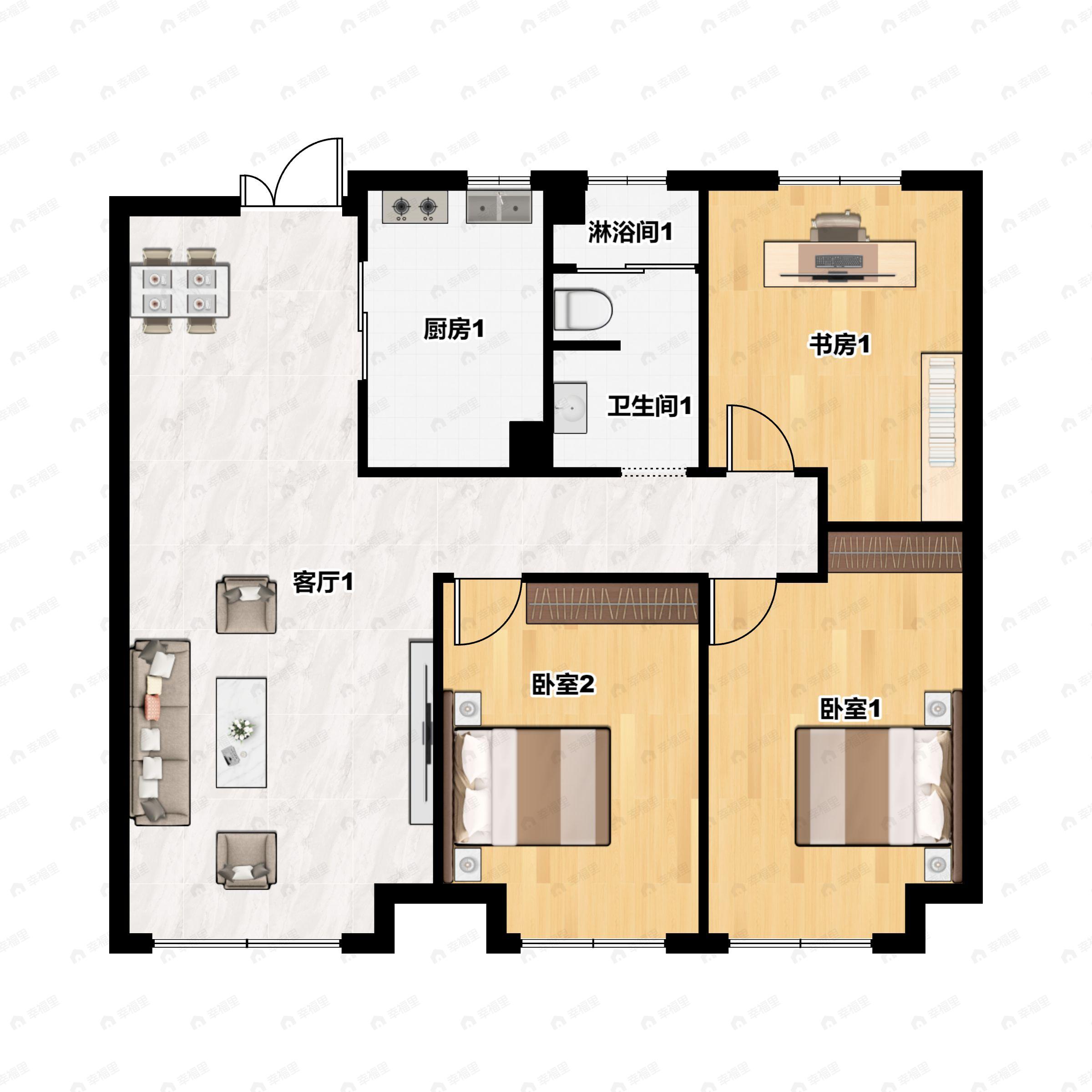 3室2厅1卫建面108平南户型图