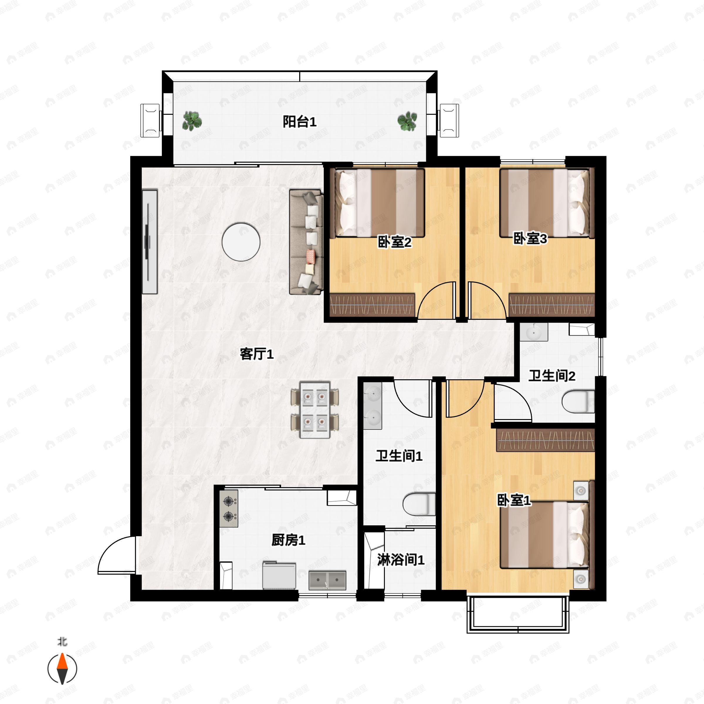 3室2厅2卫建面120平户型图