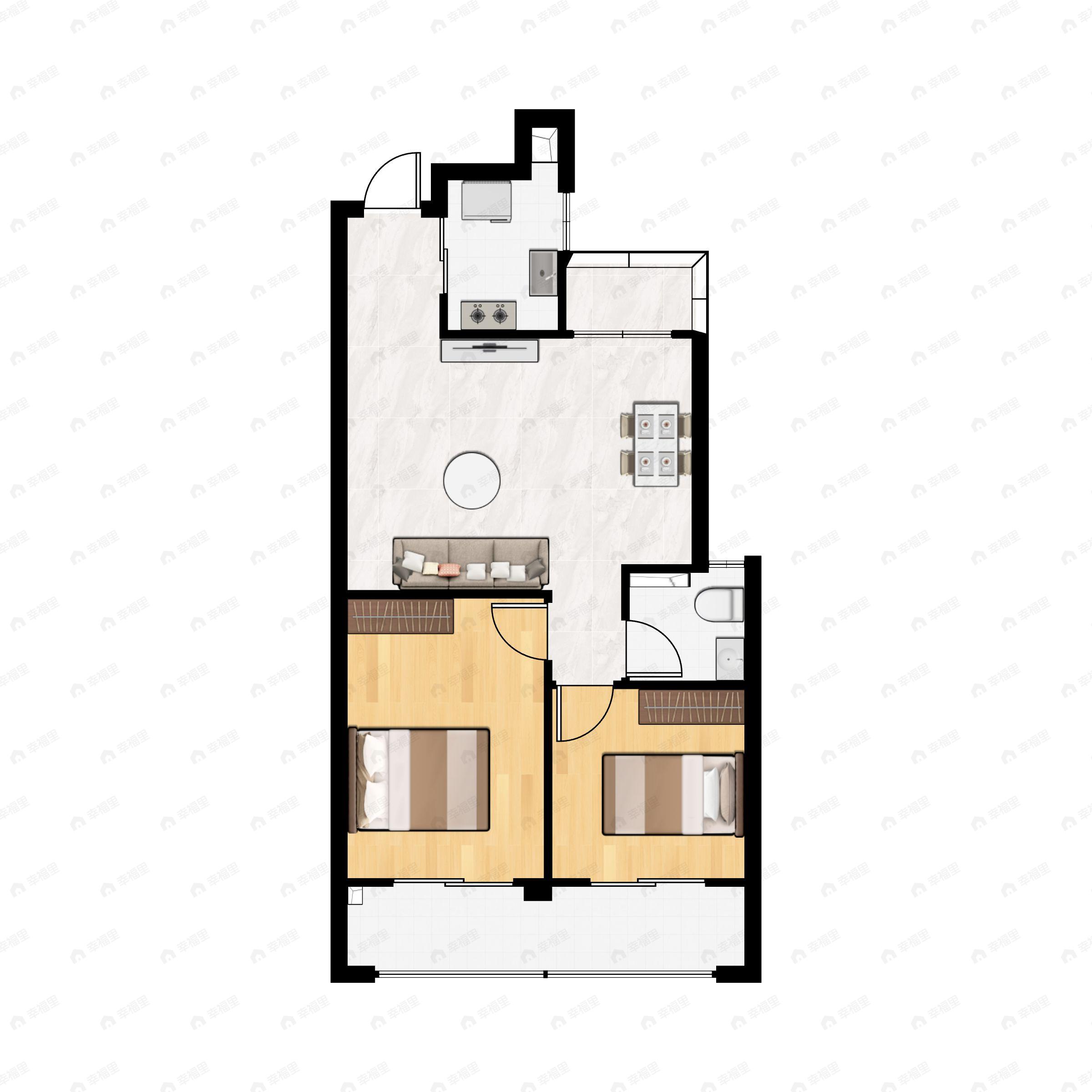 2室2厅1卫建面84m²南户型图