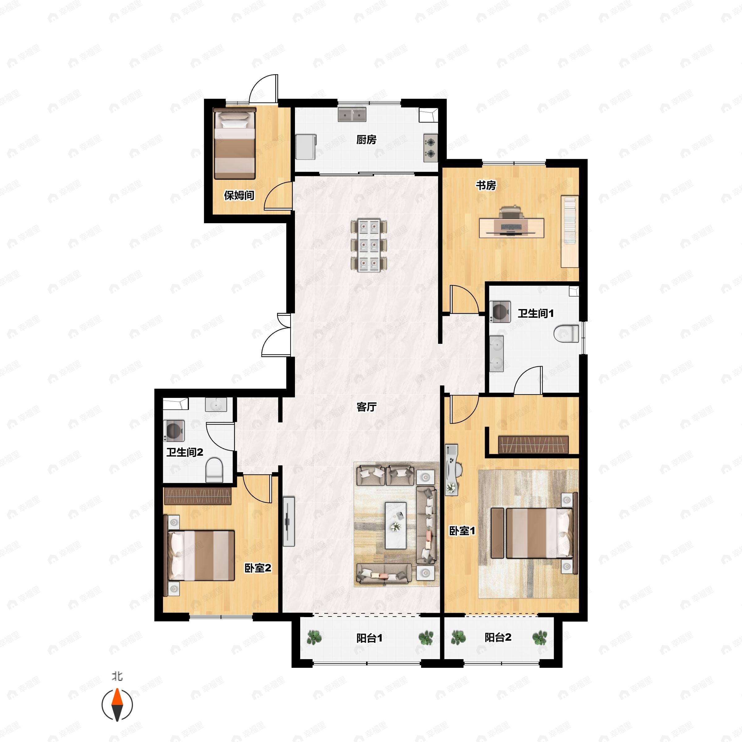 4室2厅2卫建面190m²南户型图