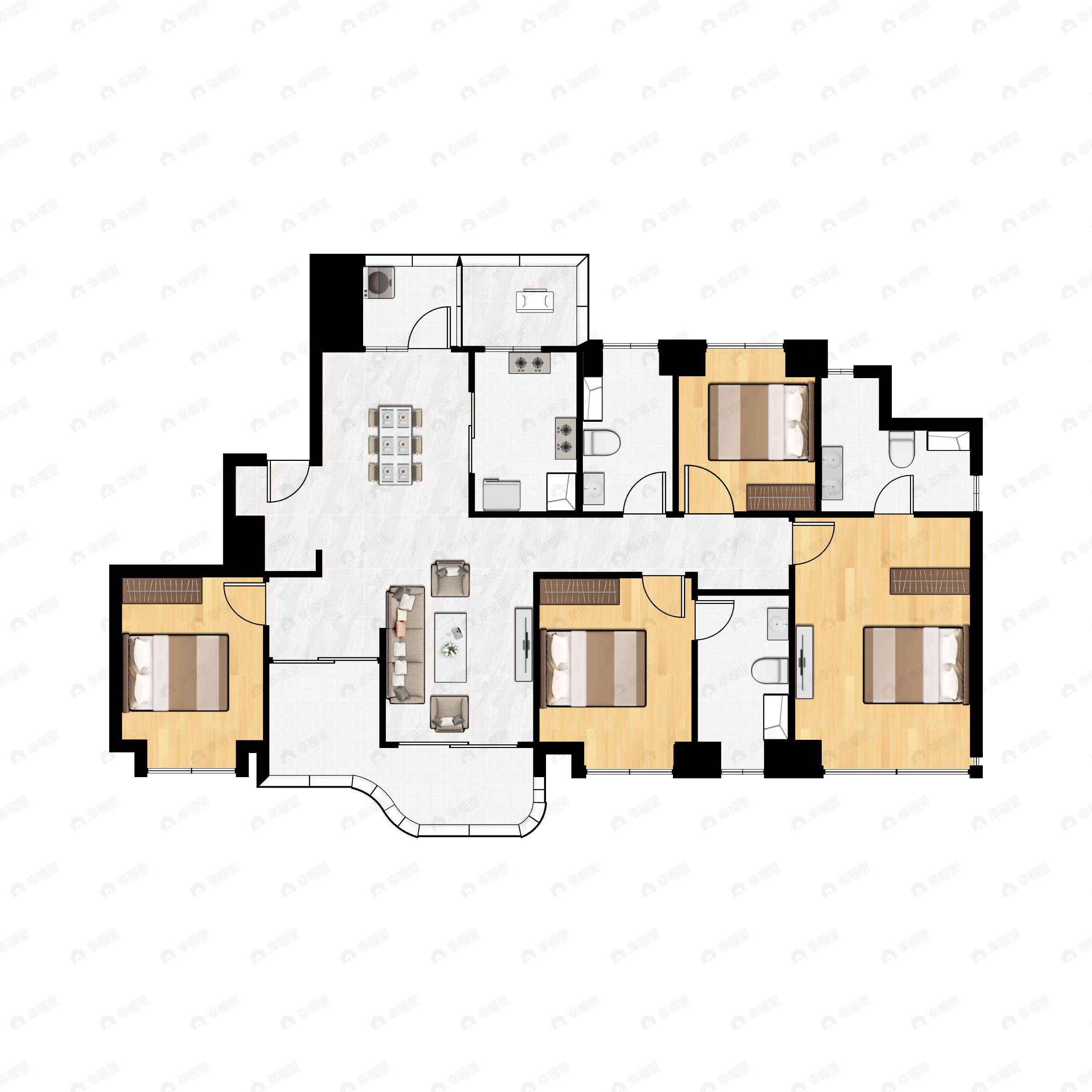 4室2厅3卫建面155平南户型图