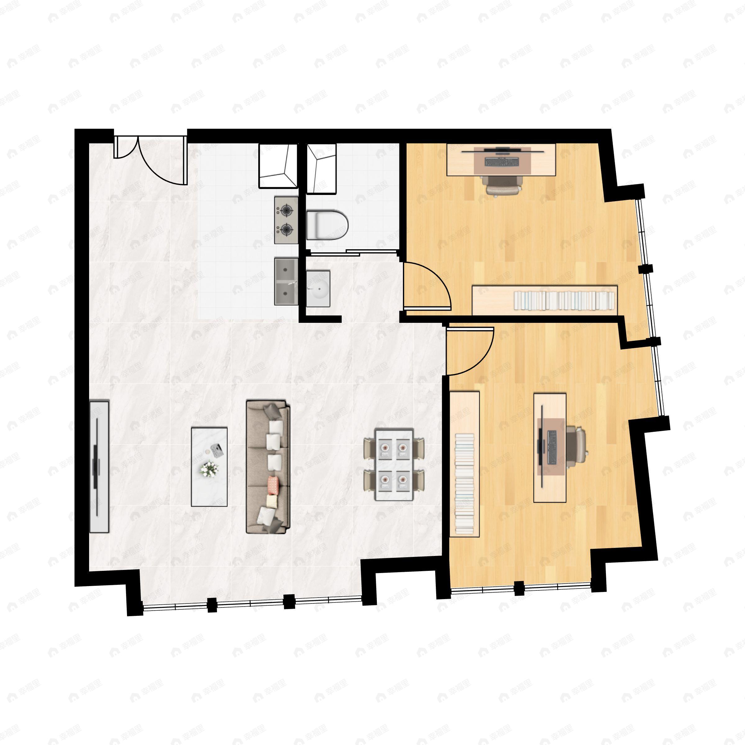 2室2厅1卫建面96平户型图