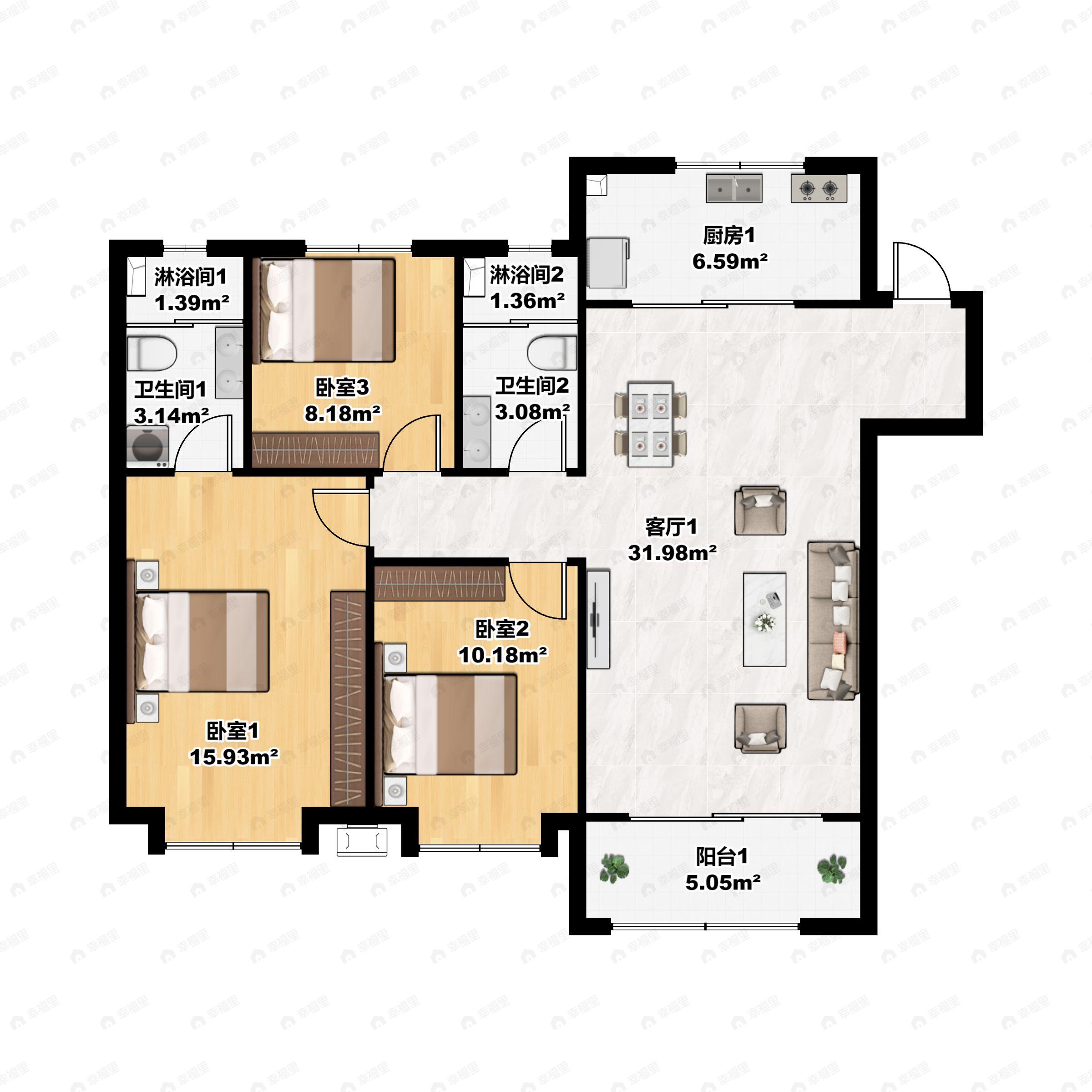佳栖云四季3室2厅2卫户型图