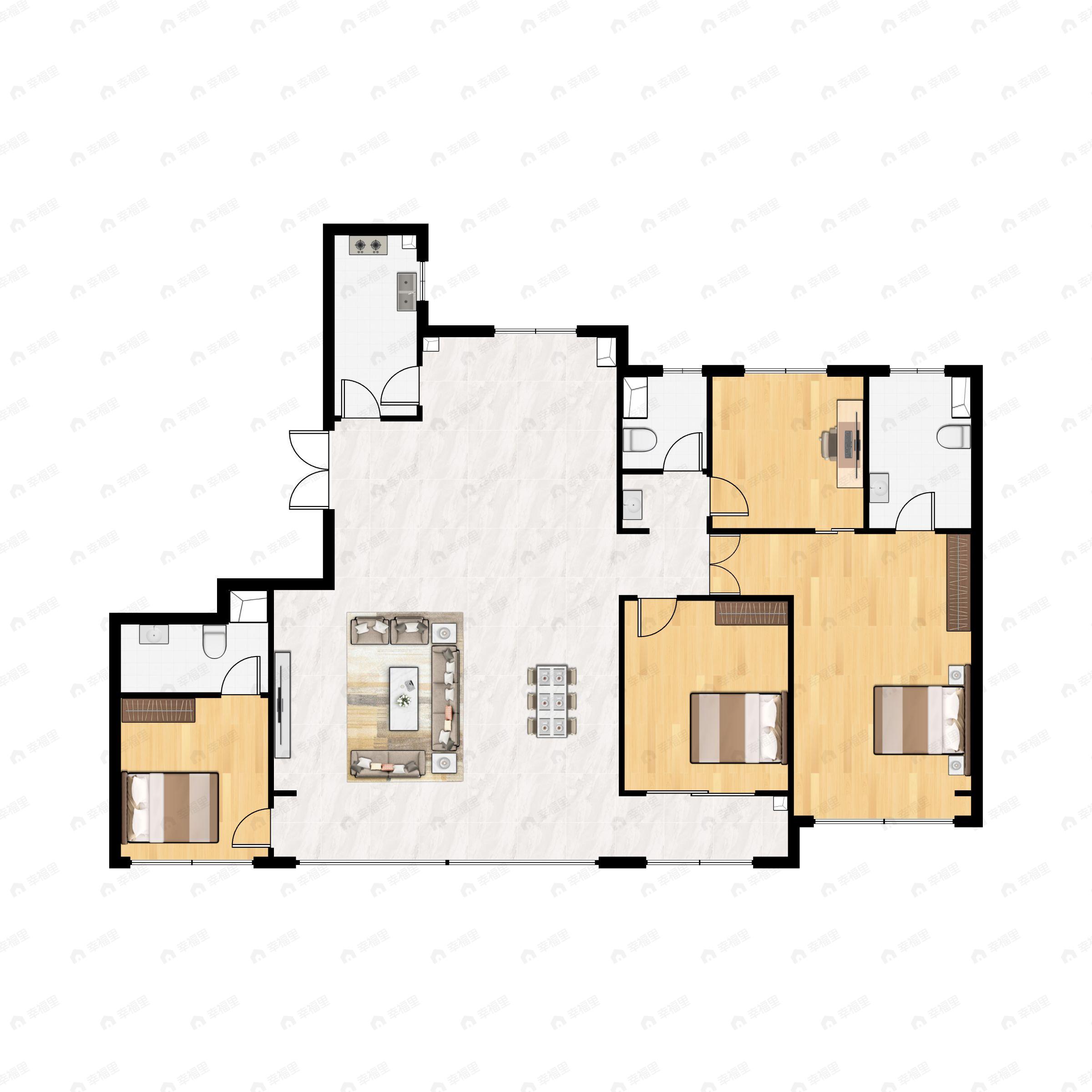 4室2厅3卫建面230平北|南户型图