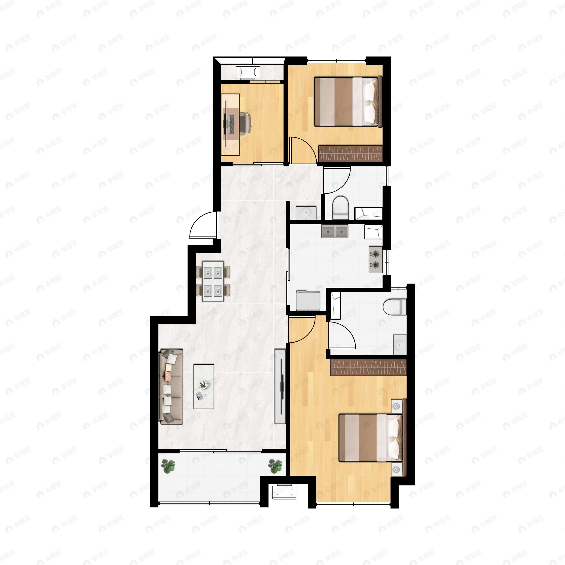 3室2厅2卫建面88平户型图