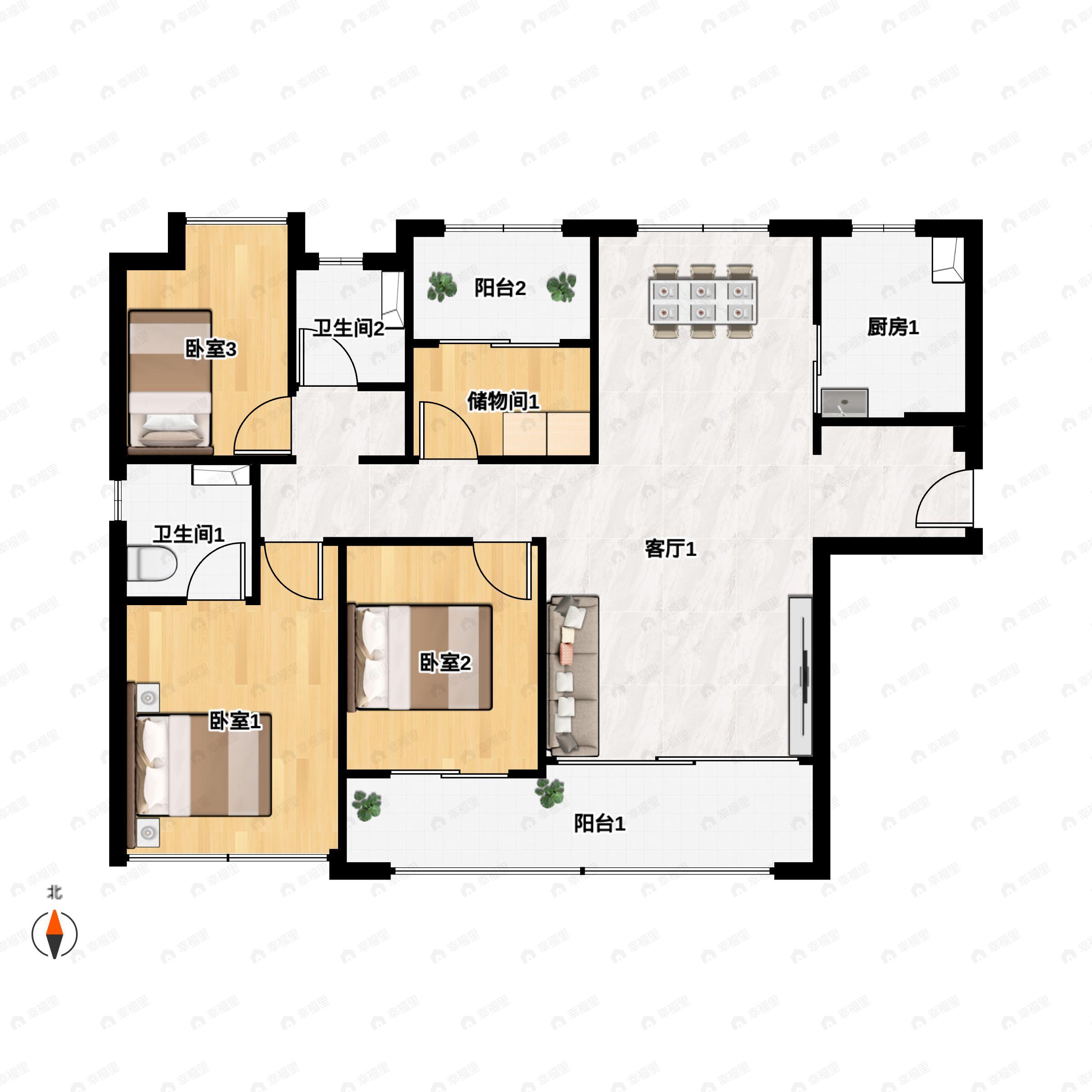 4室2厅2卫建面135平南户型图