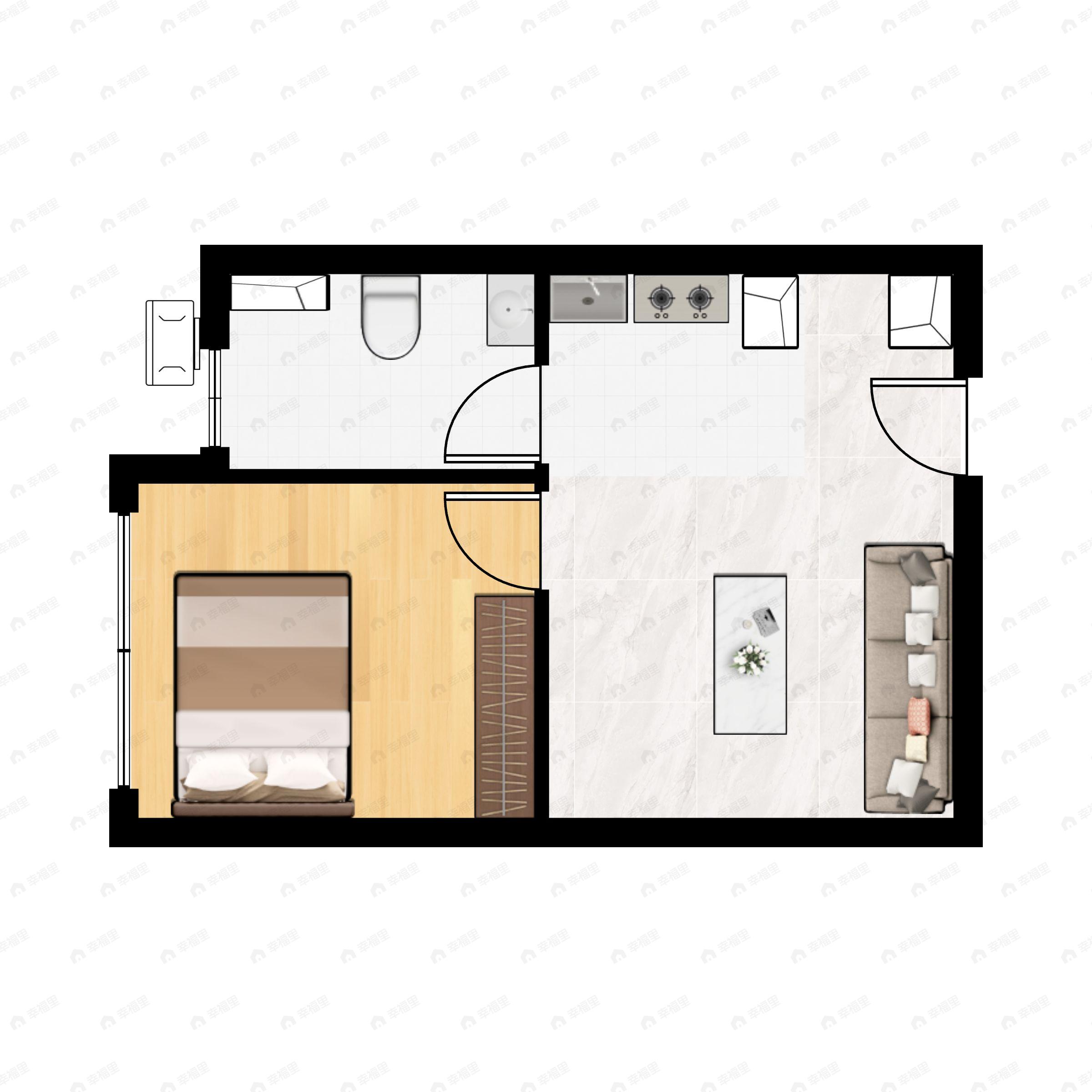 1室1厅1卫建面37平西户型图