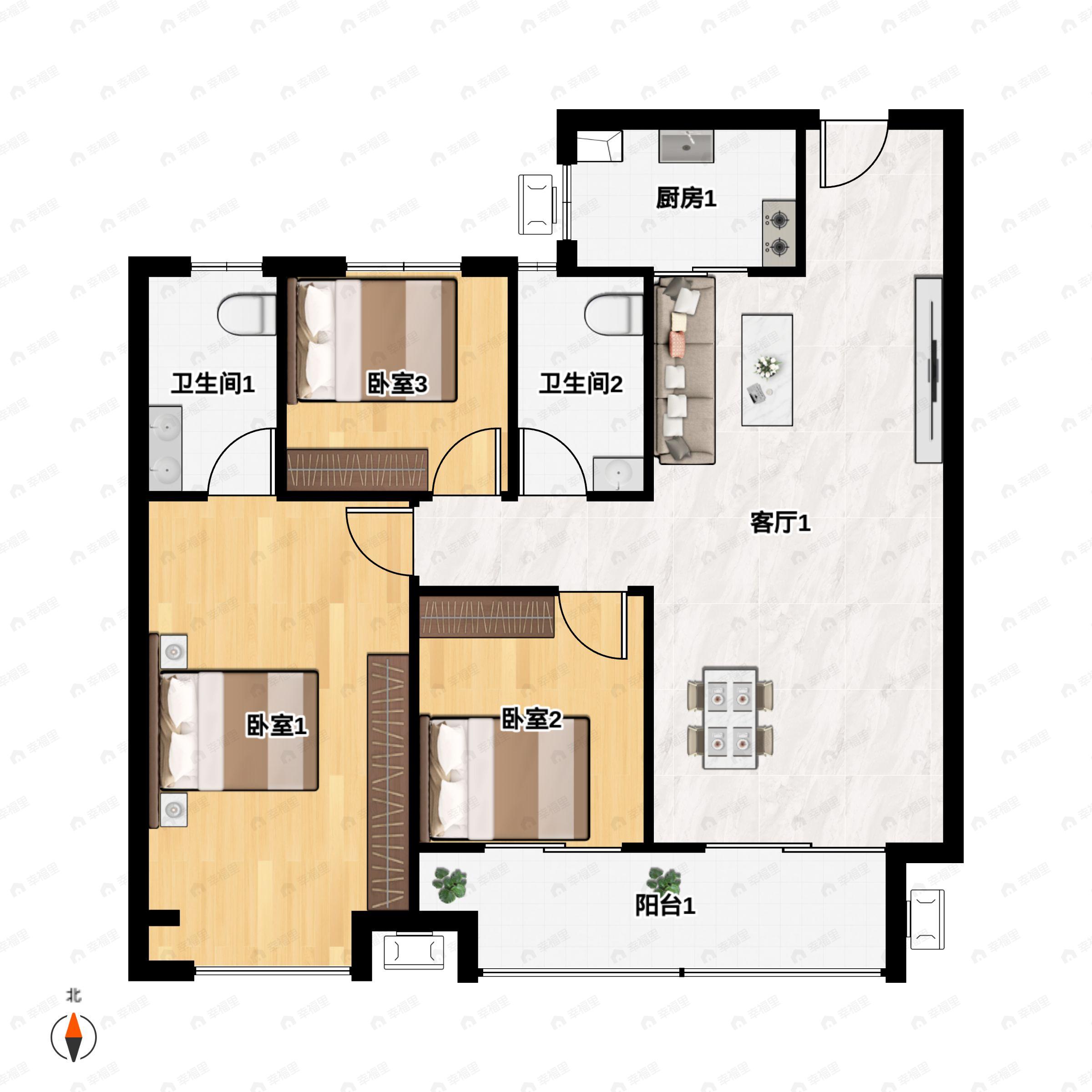 3室2厅2卫建面117平户型图