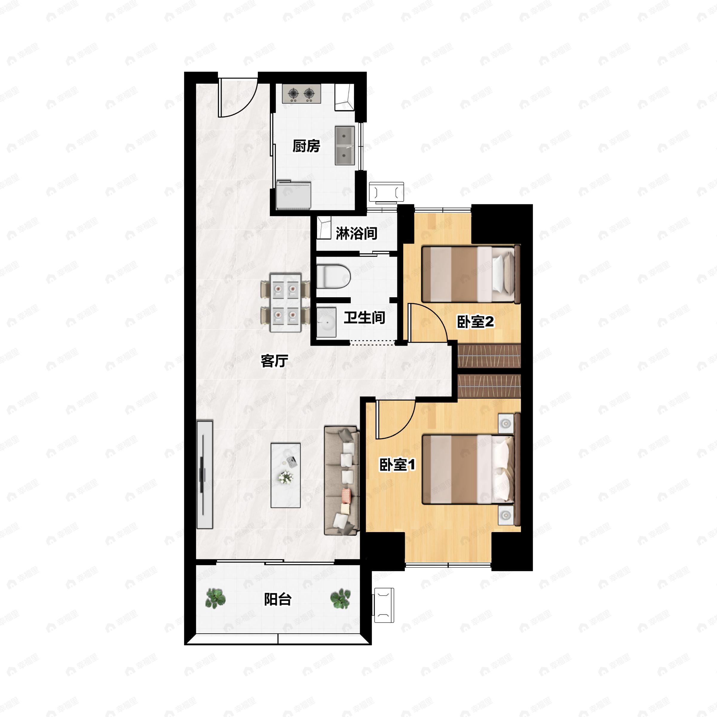 2室2厅1卫建面79平户型图