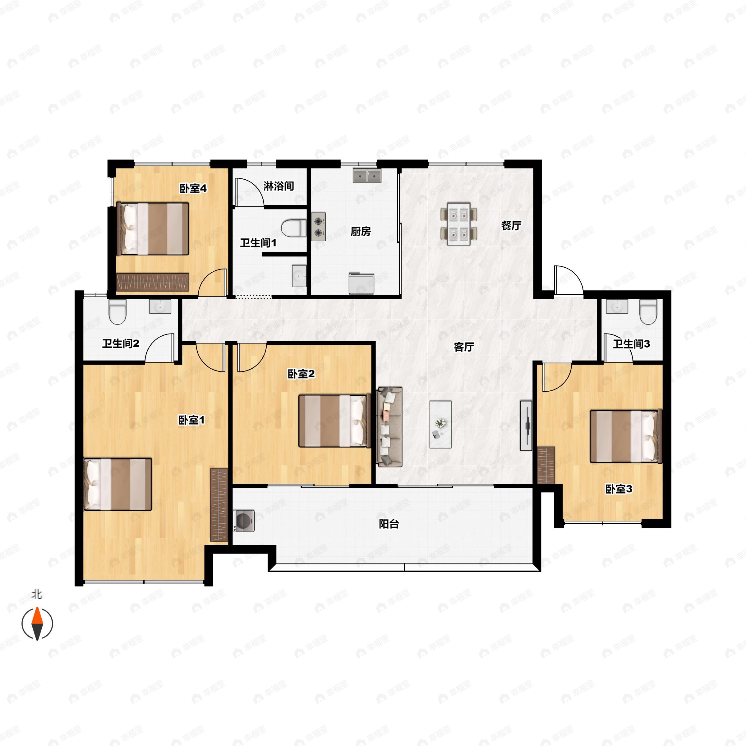 4室2厅3卫建面139平户型图
