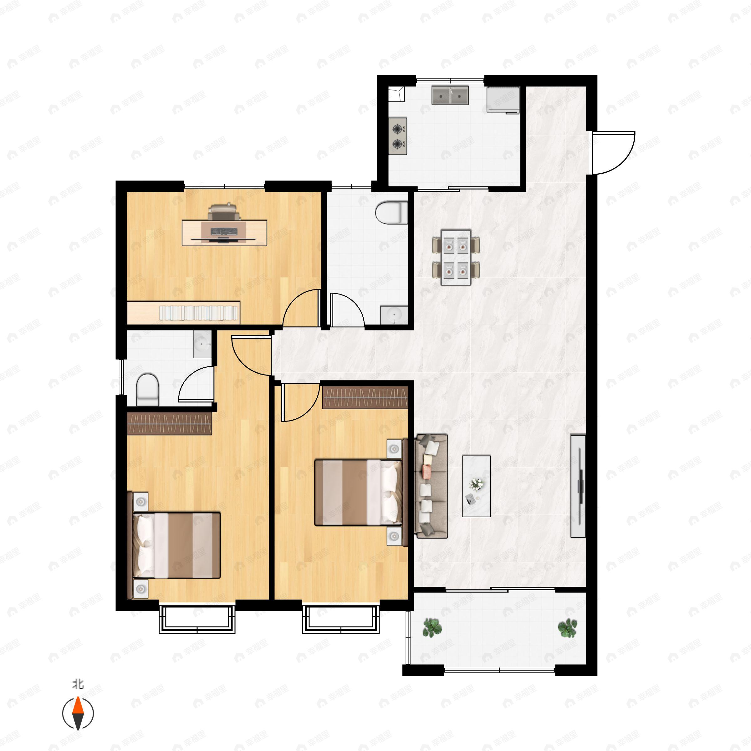 3室2厅2卫建面136m²南户型图
