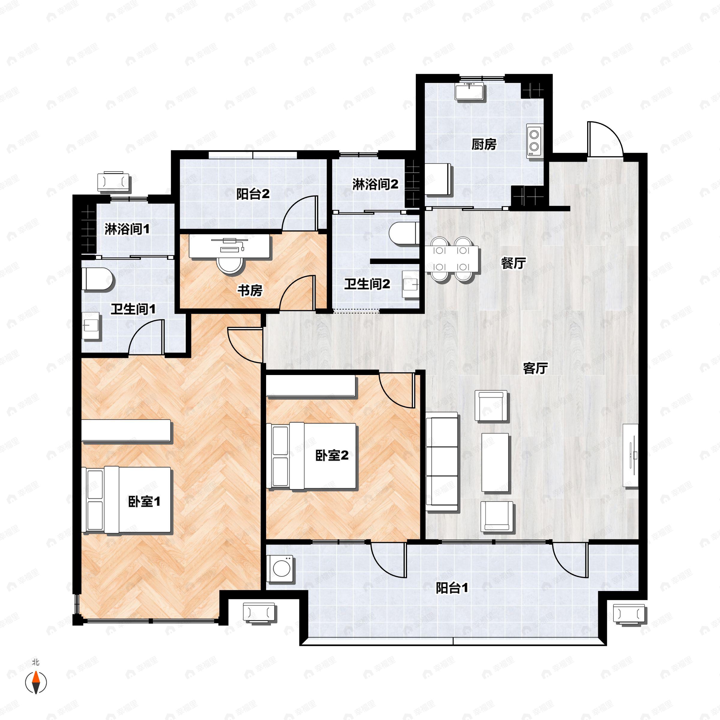 3室2厅2卫建面115平户型图