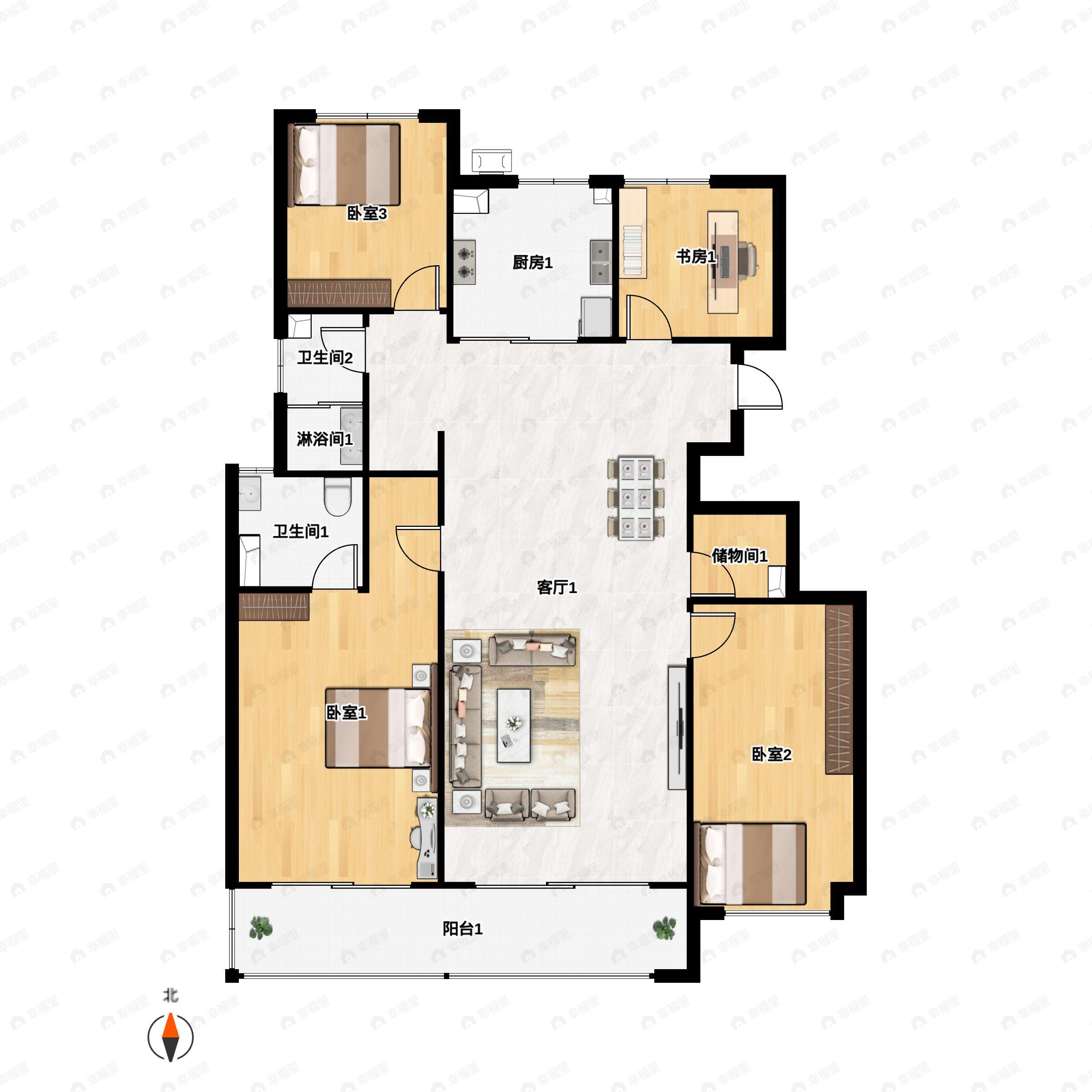 4室2厅2卫建面143平南户型图
