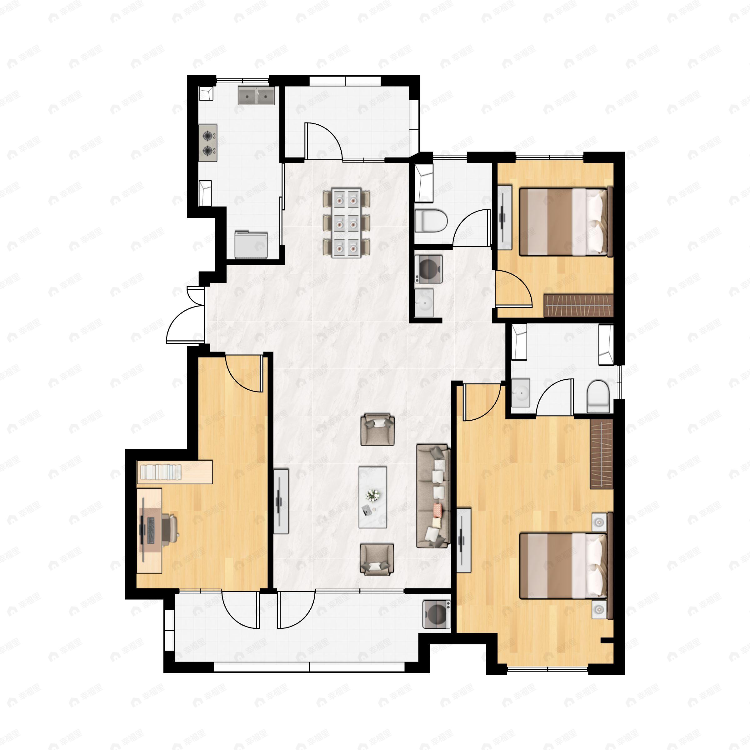 3室2厅2卫建面126平南|北户型图
