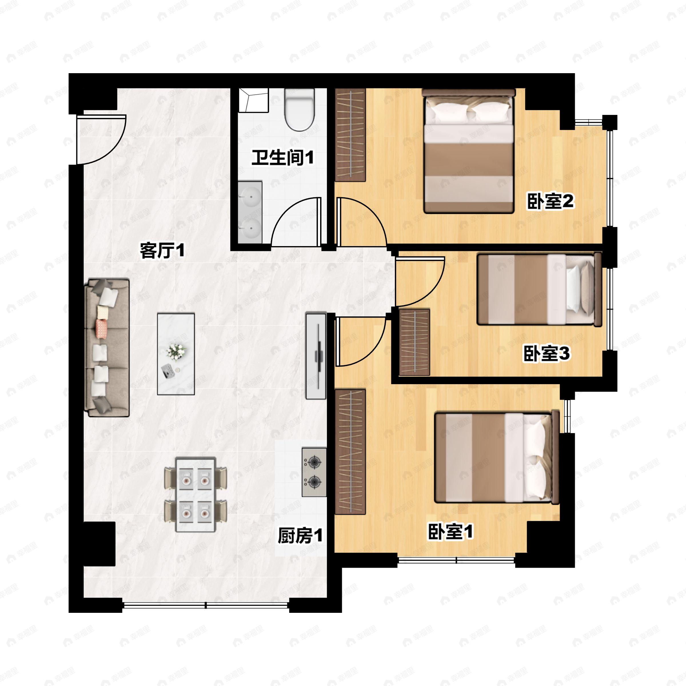 易县惠友万悦城3室2厅1卫户型图