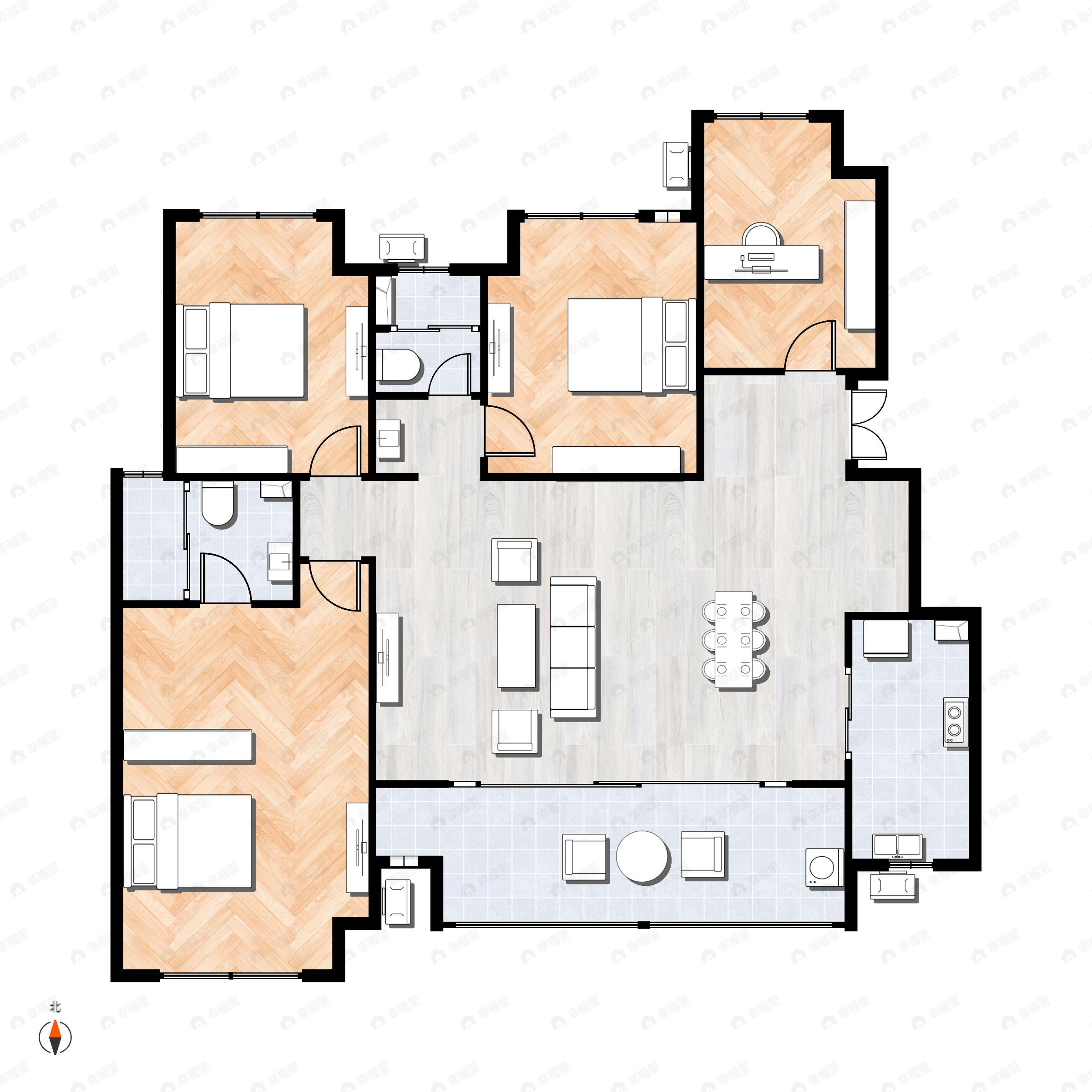 4室2厅2卫建面127平南|北户型图