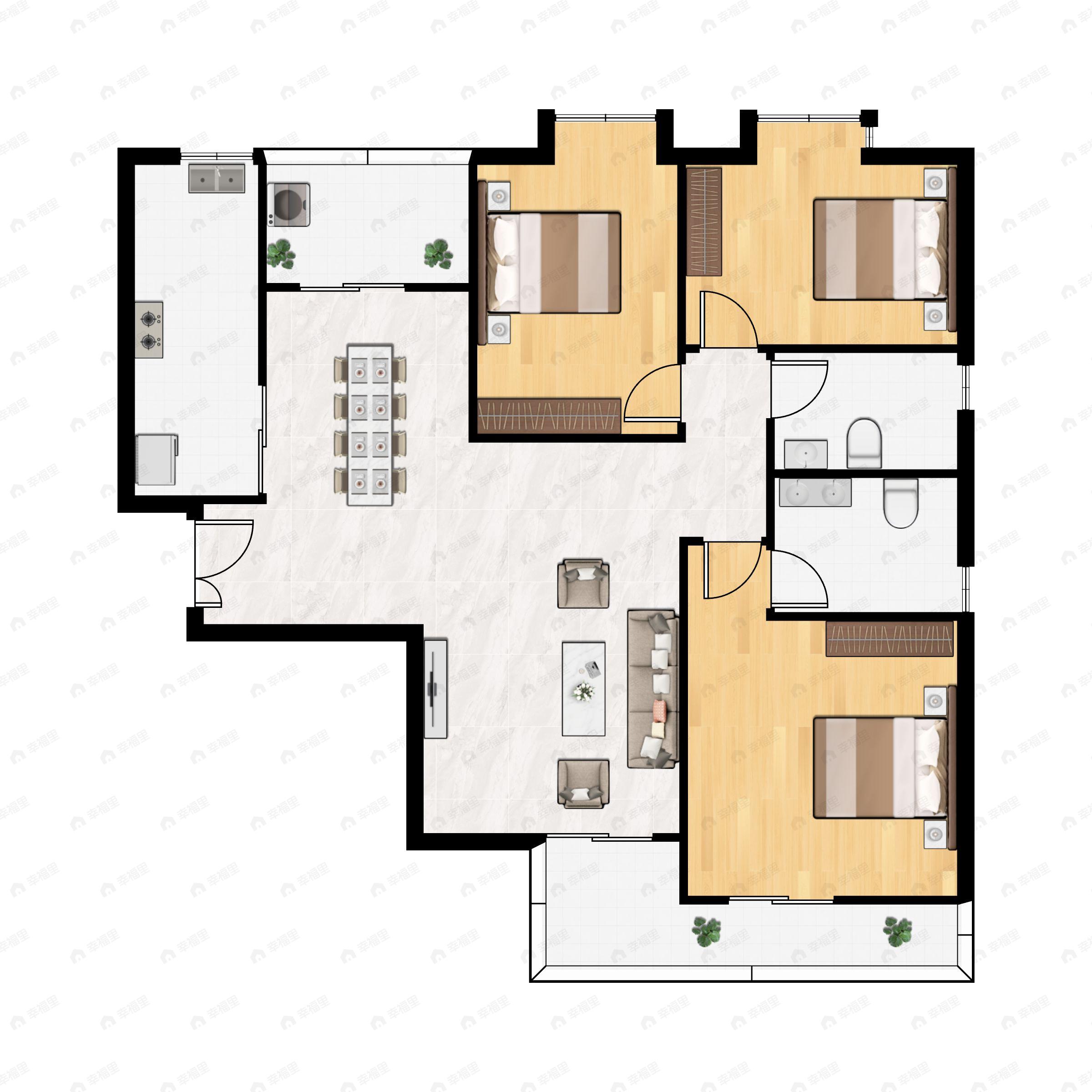 3室2厅2卫建面128平户型图