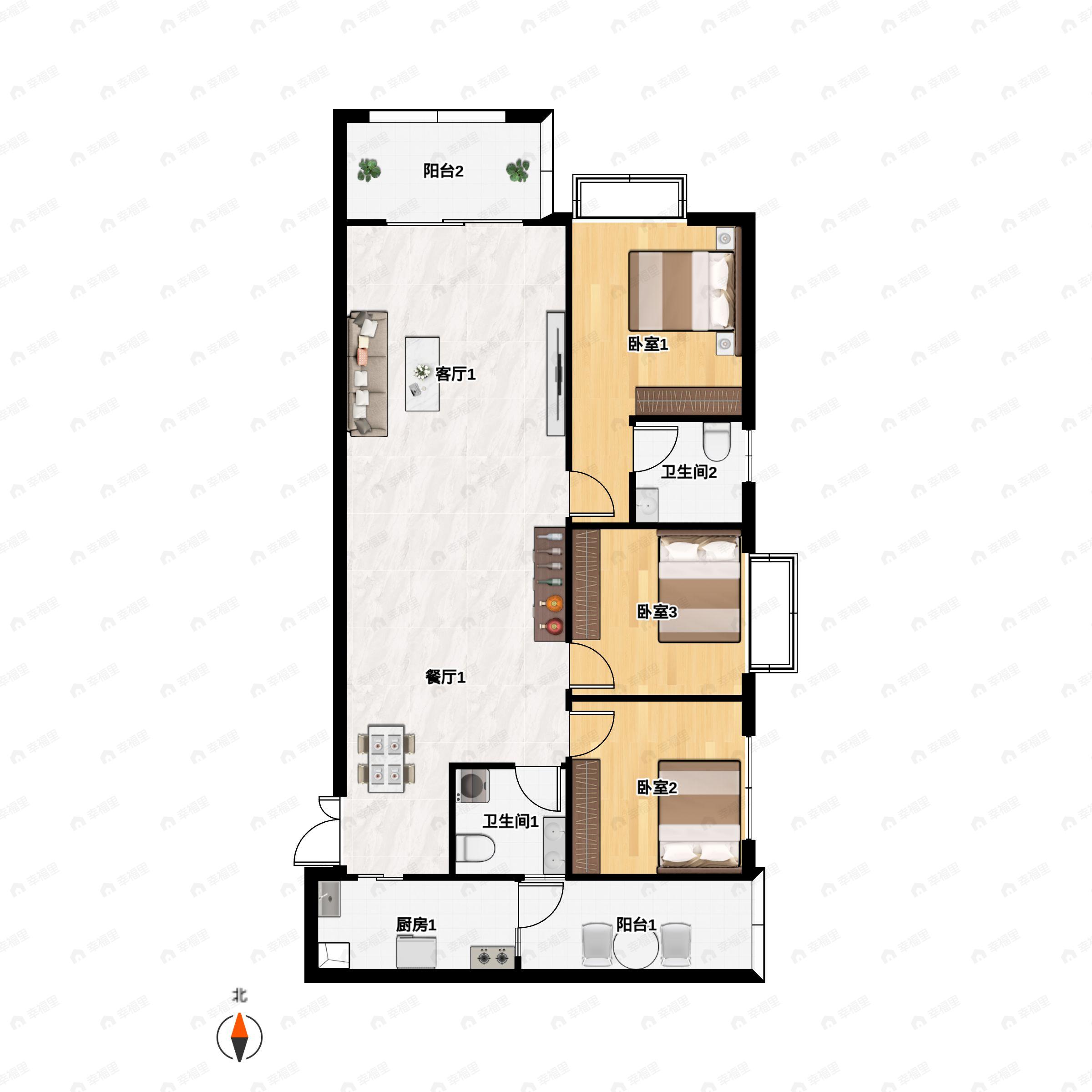 3室2厅2卫建面116平南户型图