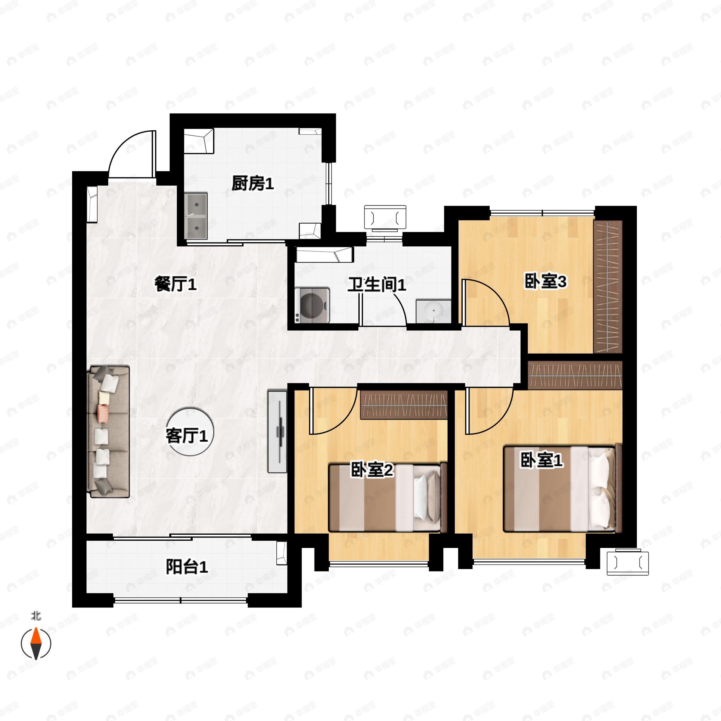 3室2厅1卫建面97平户型图