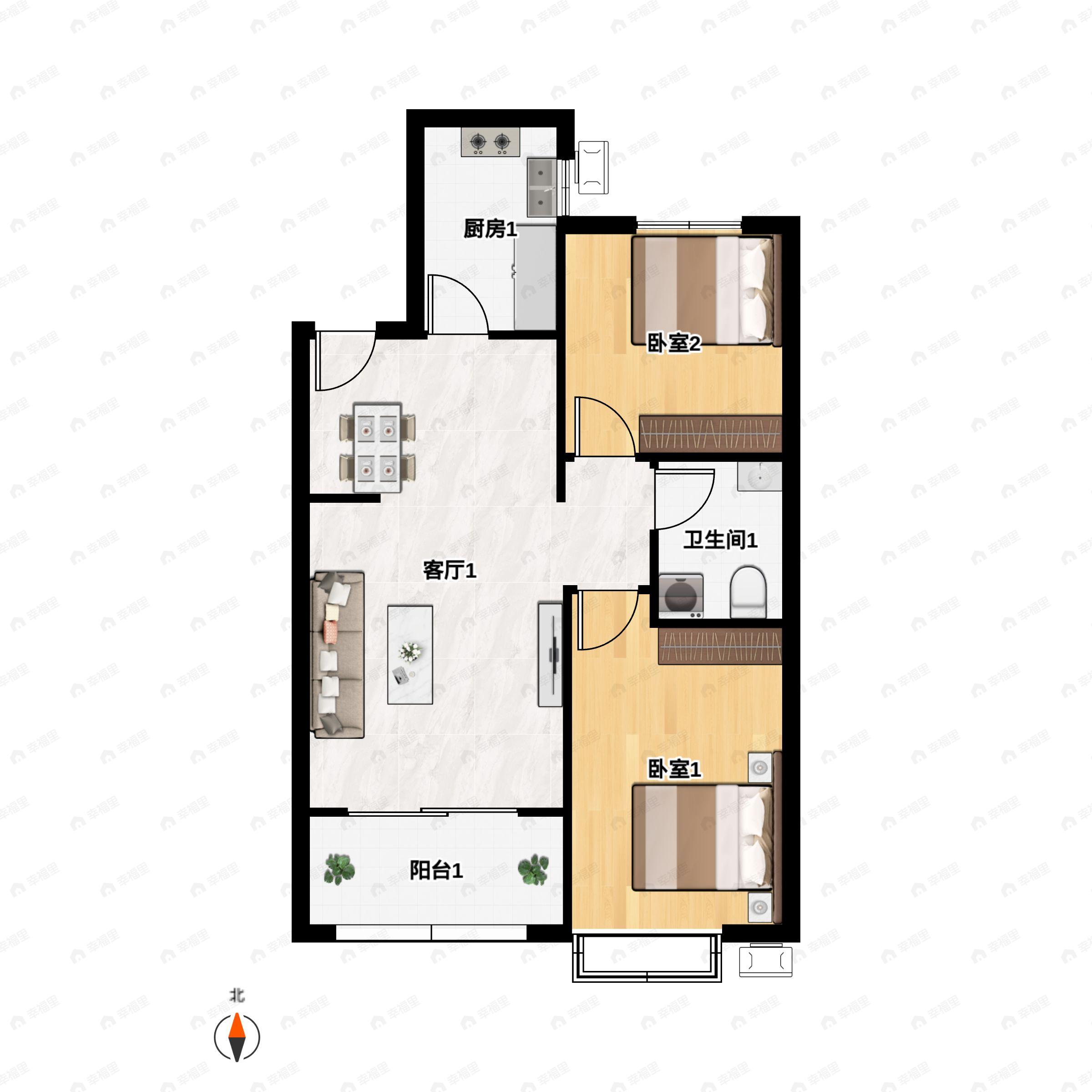 2室2厅1卫建面97平户型图