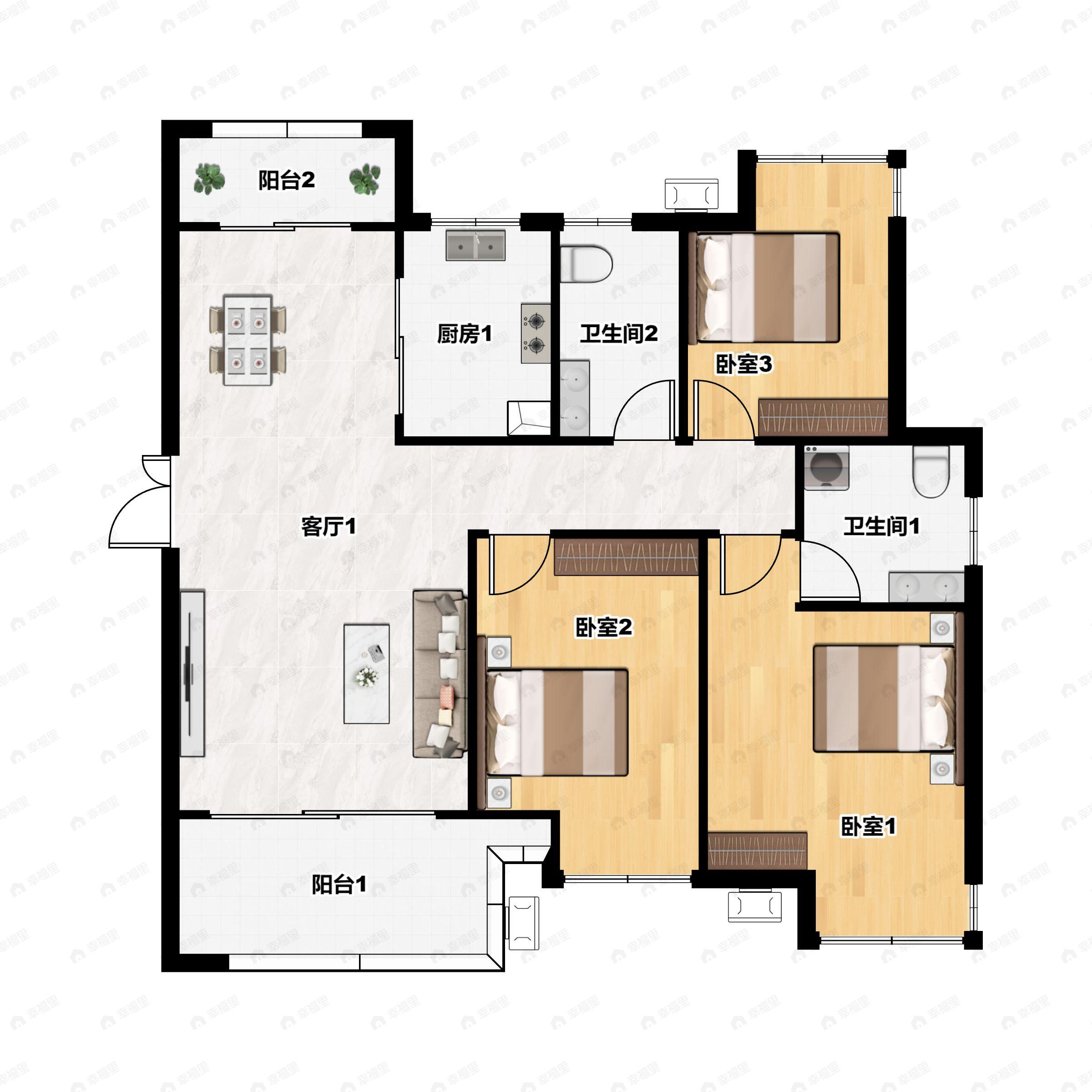 3室2厅2卫建面115平户型图
