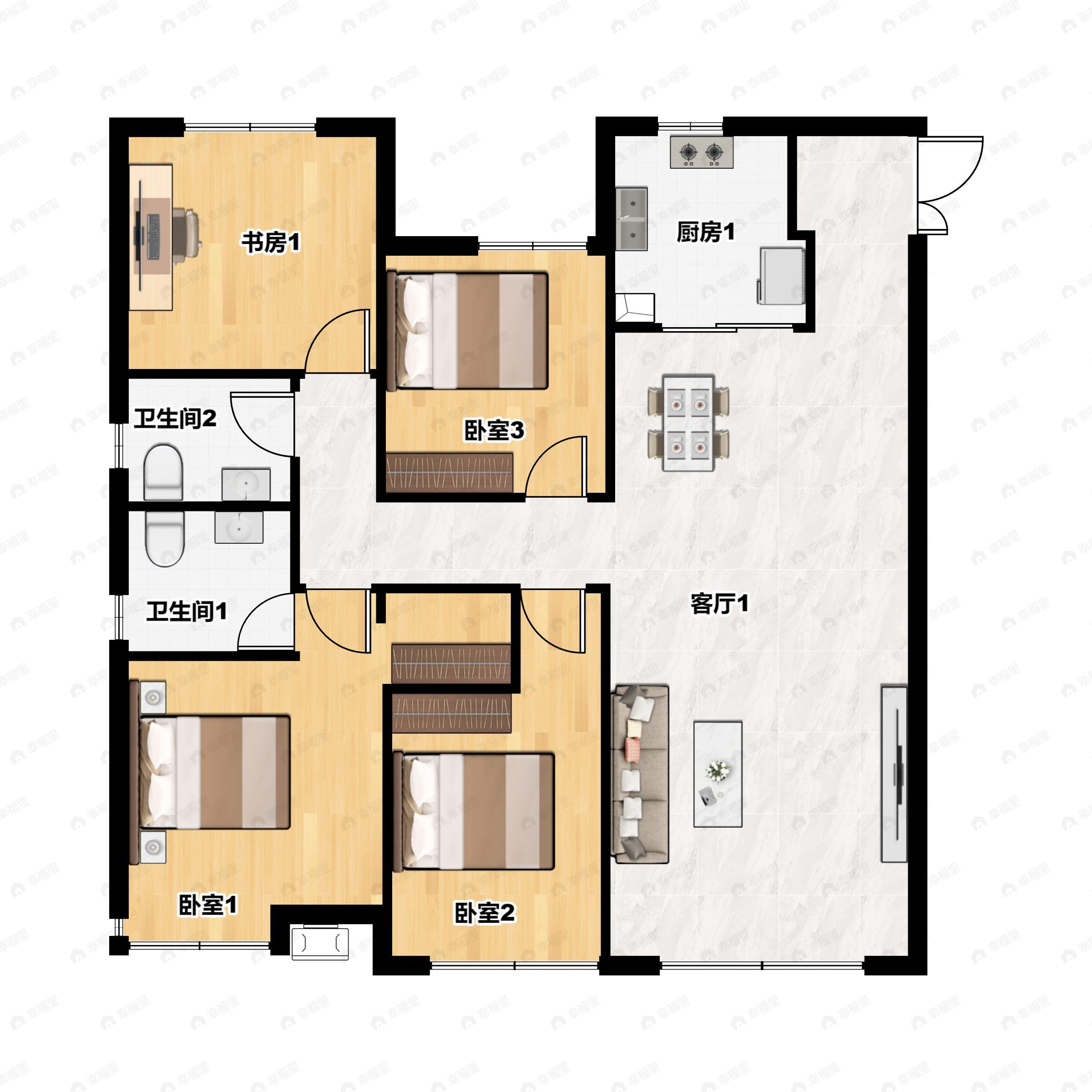 4室2厅2卫建面136平南|北户型图