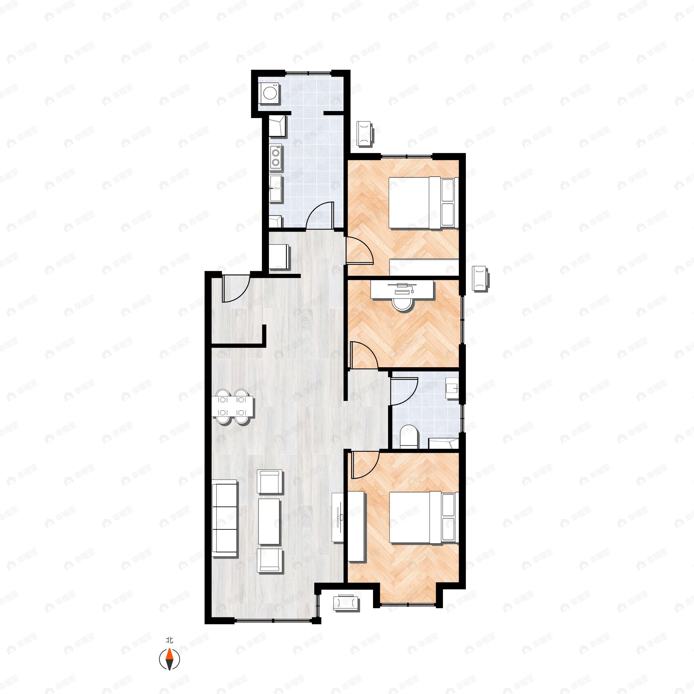3室2厅1卫建面108平南|北户型图