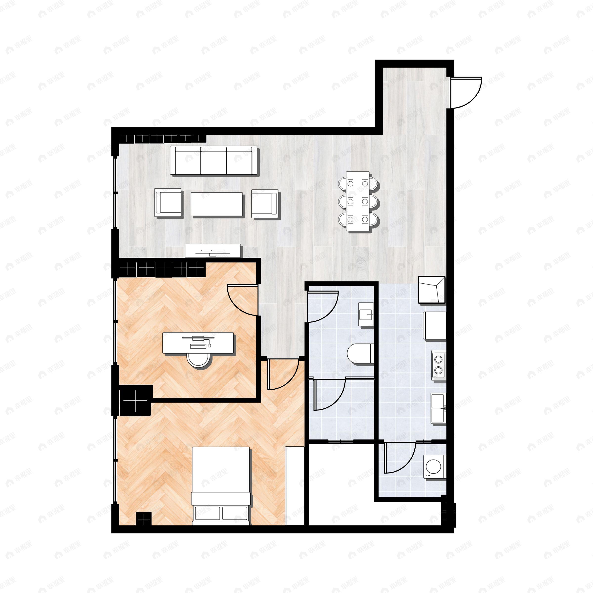 2室2厅1卫建面88m²南|北户型图