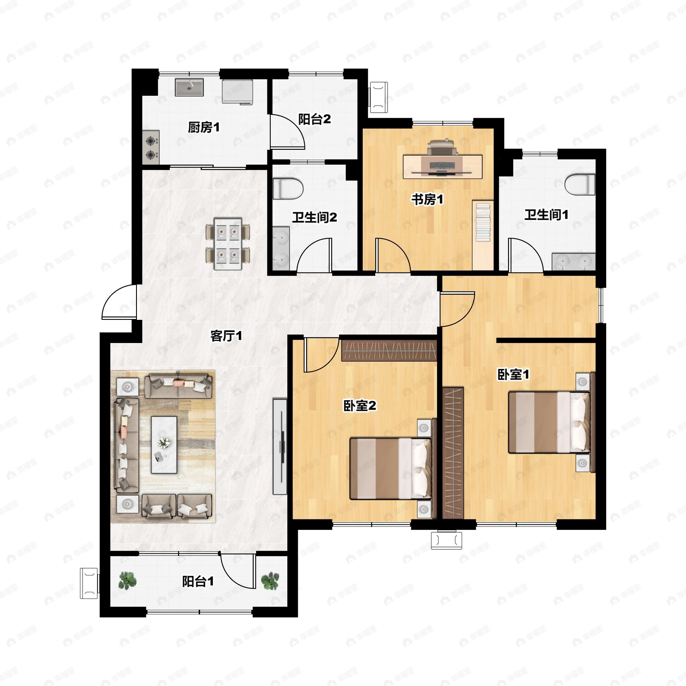 3室2厅2卫建面132平户型图