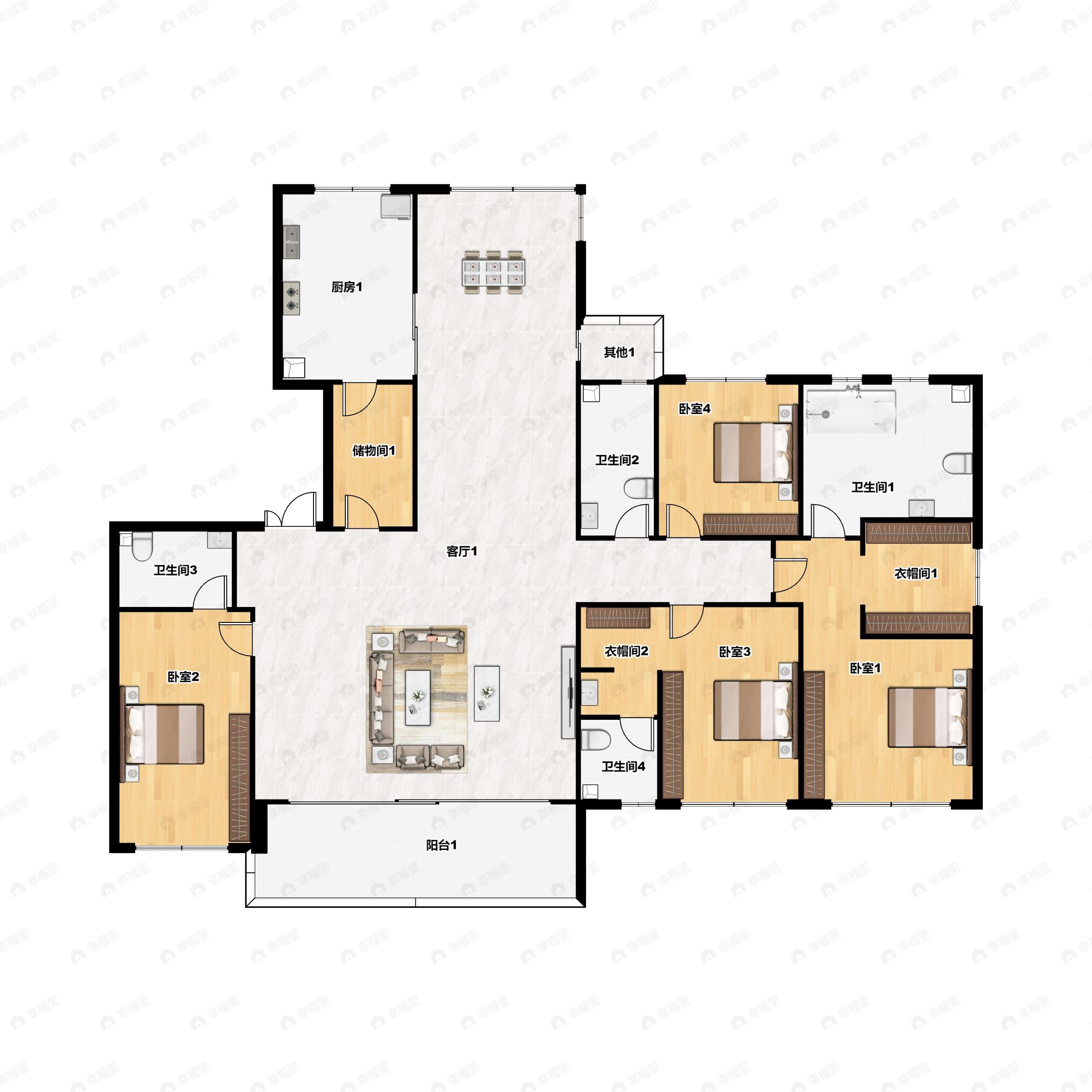 4室2厅4卫建面267平户型图