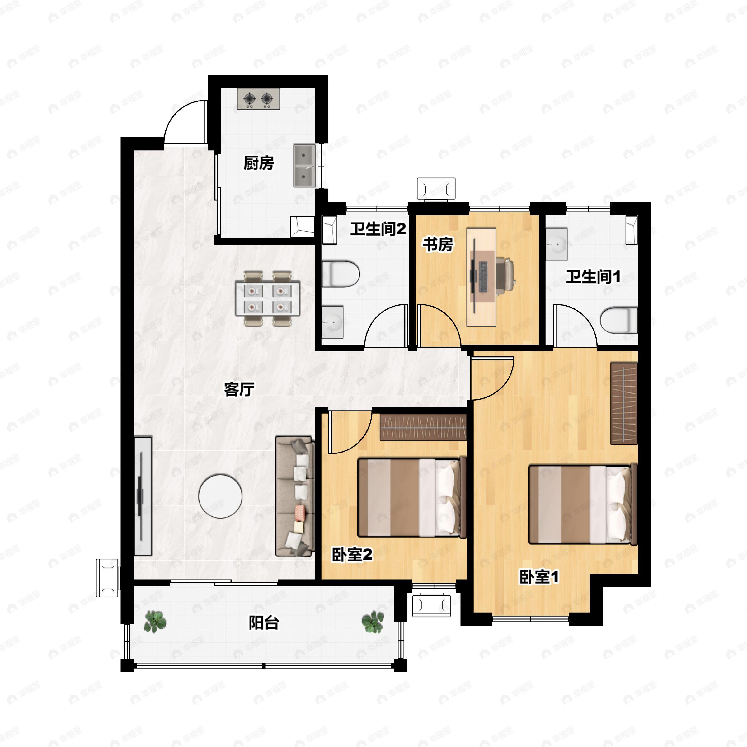 3室2厅2卫建面108平户型图