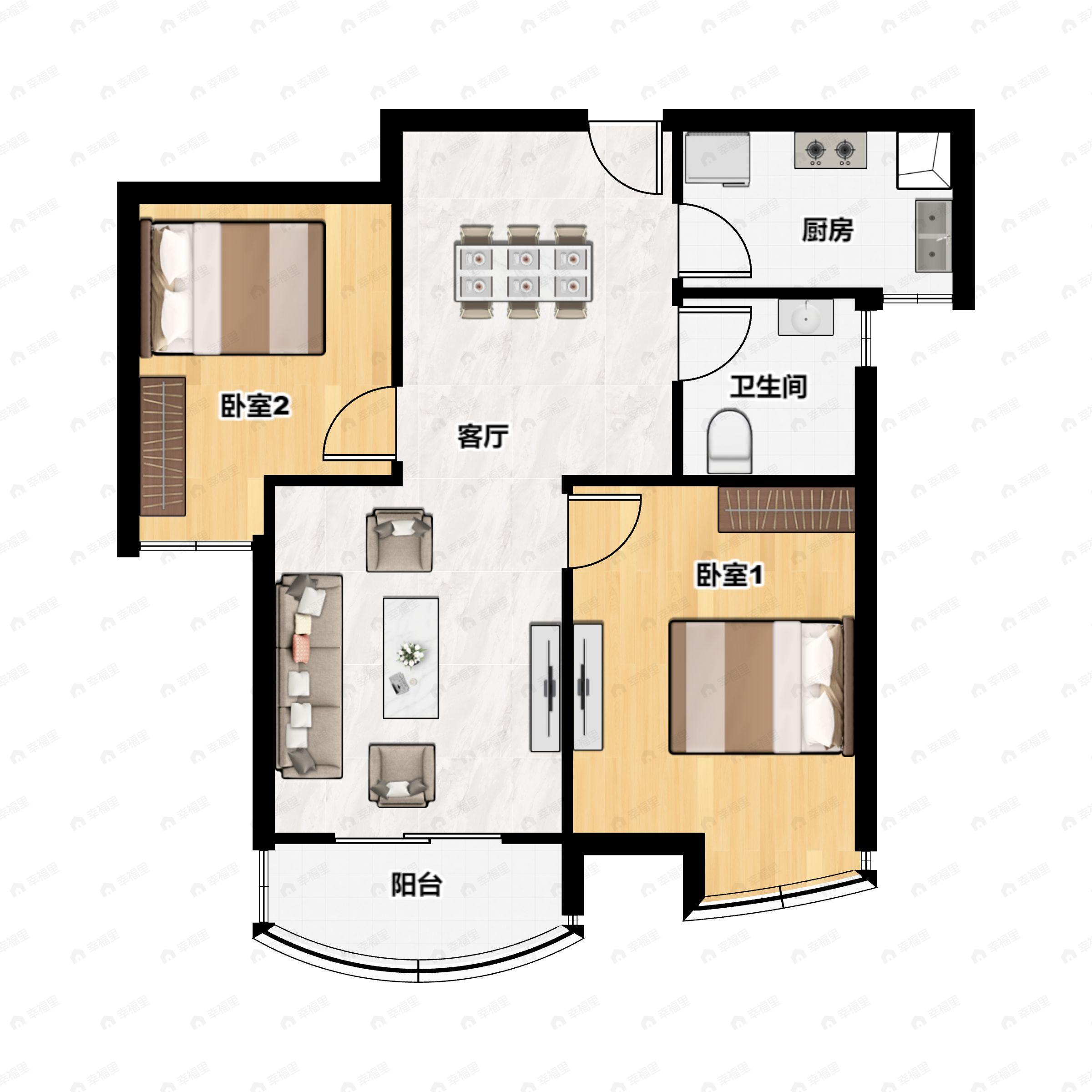 2室2厅1卫建面83平户型图
