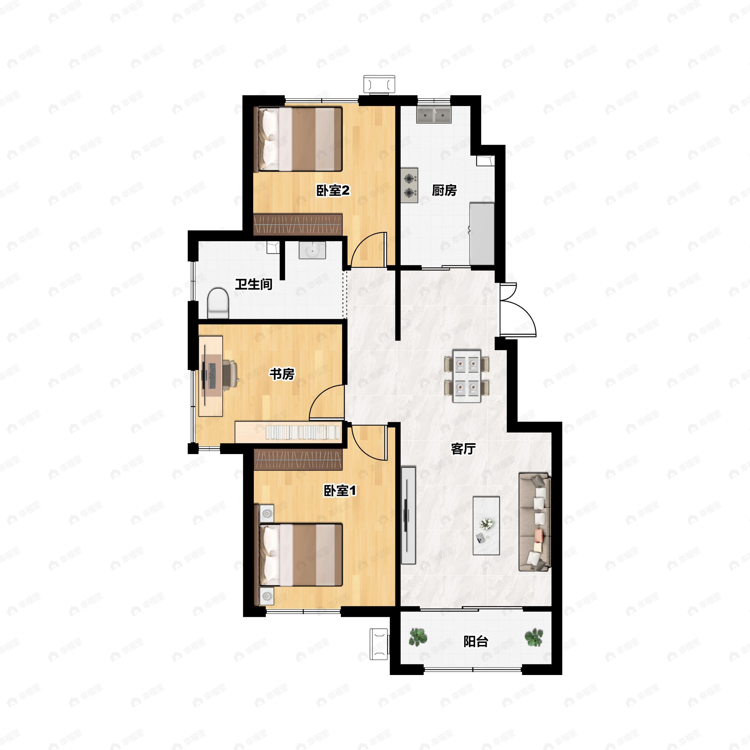 3室2厅1卫建面110平西北户型图