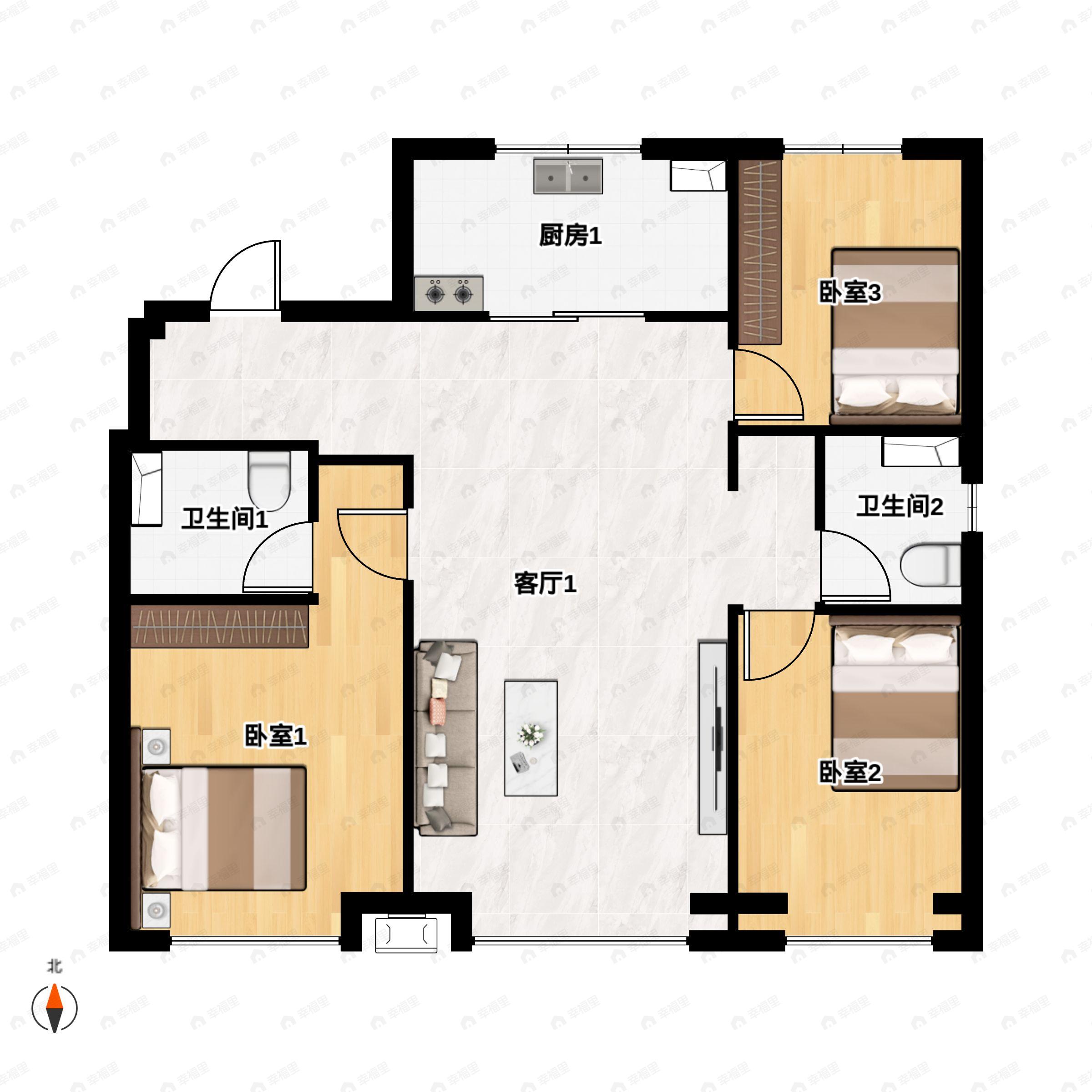 远洲大都汇3室2厅3卫户型图