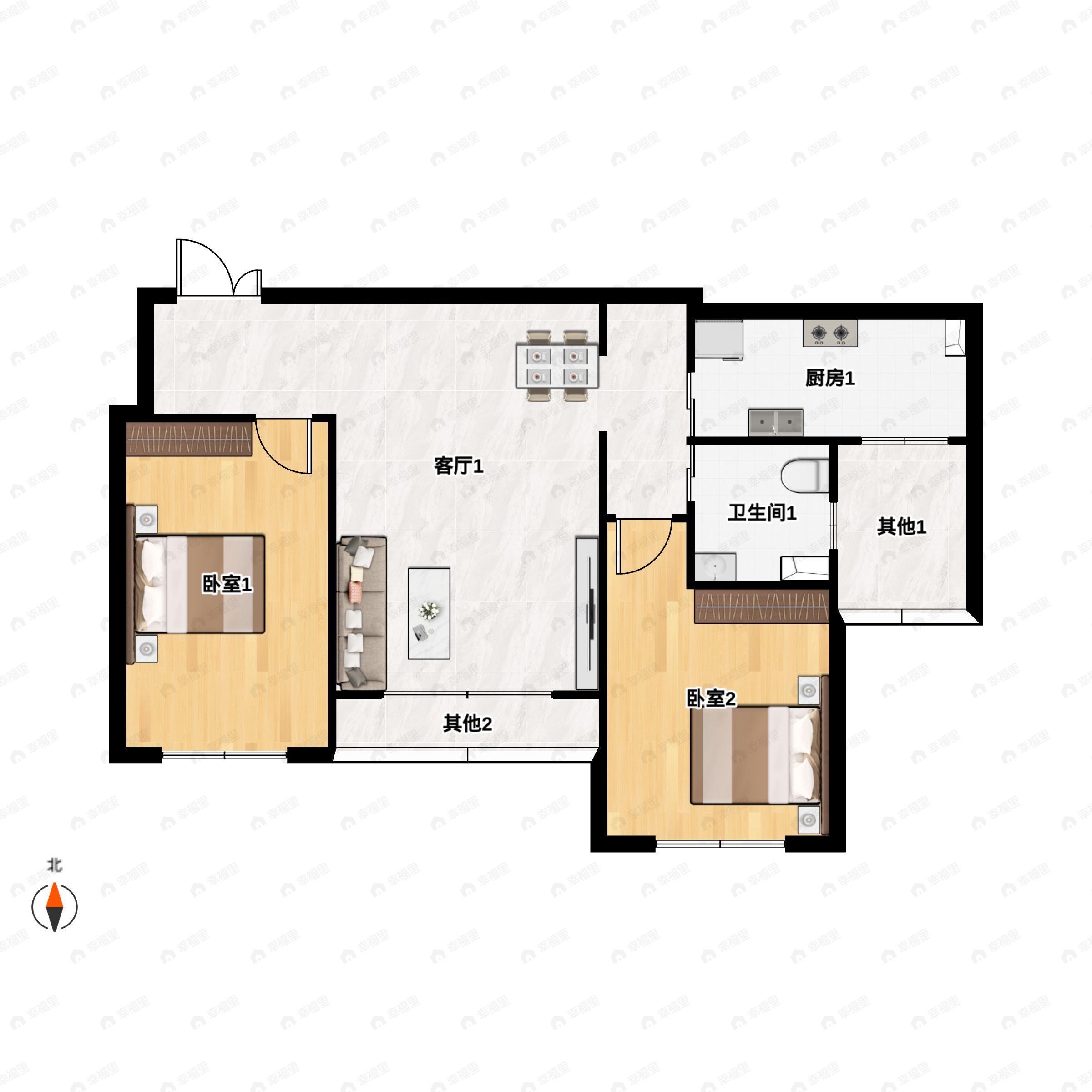 2室1厅1卫建面90平户型图