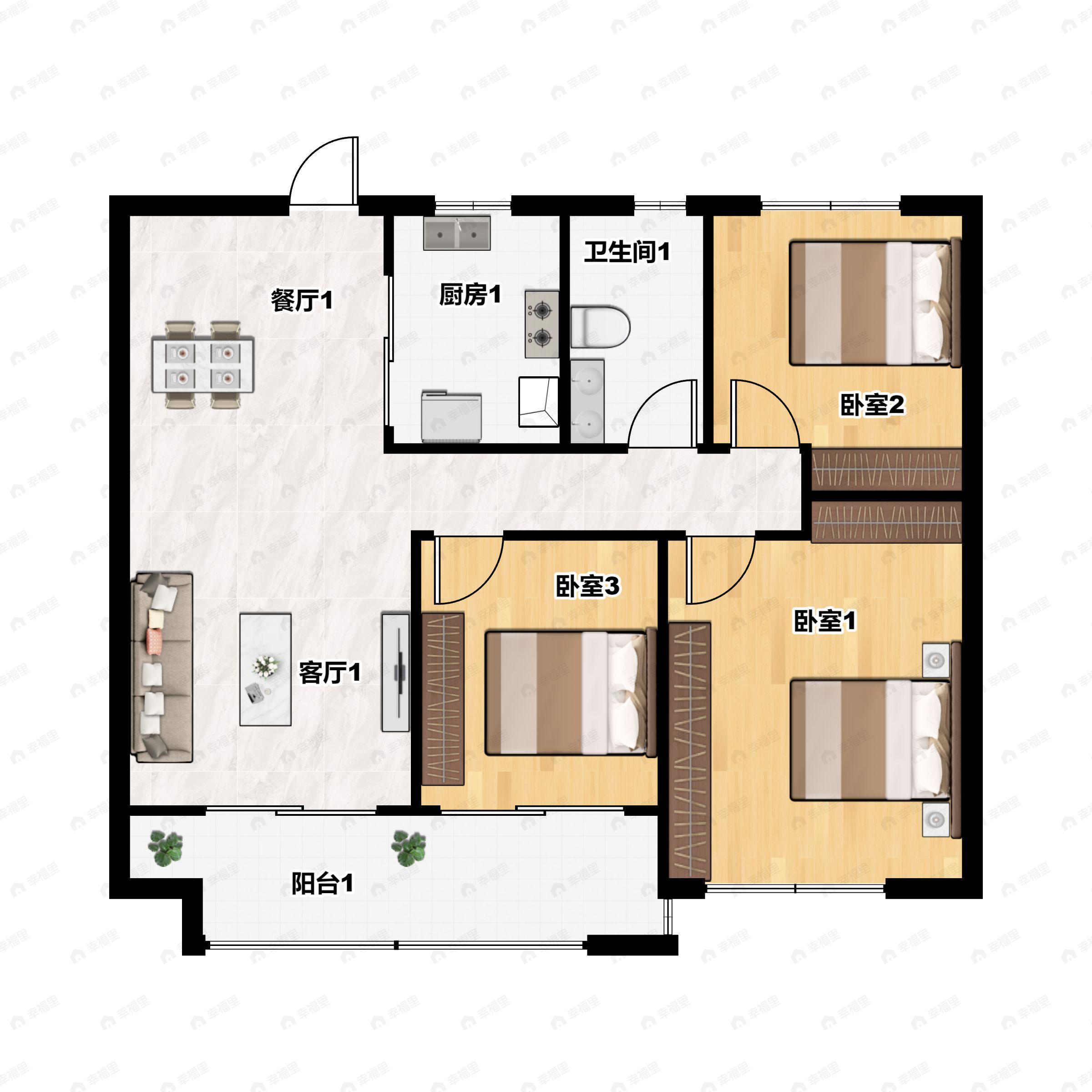 3室2厅1卫建面99平户型图