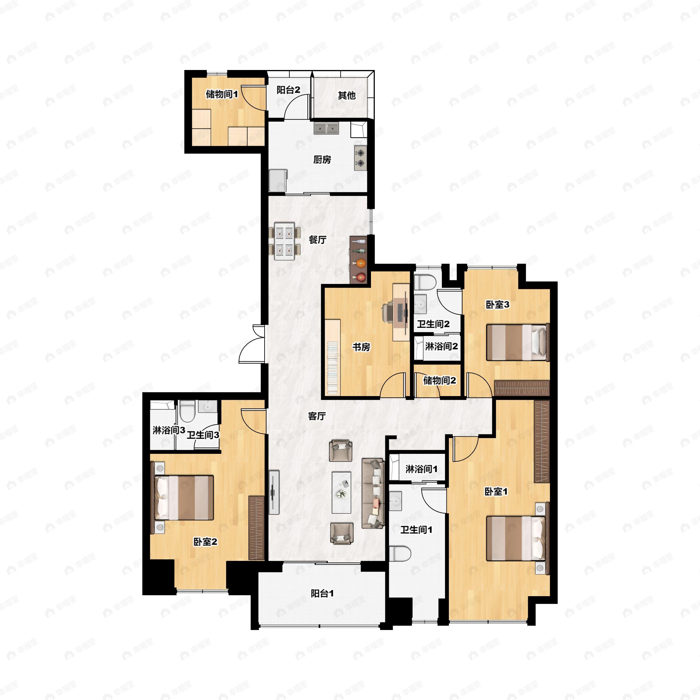 4室2厅3卫建面210平户型图