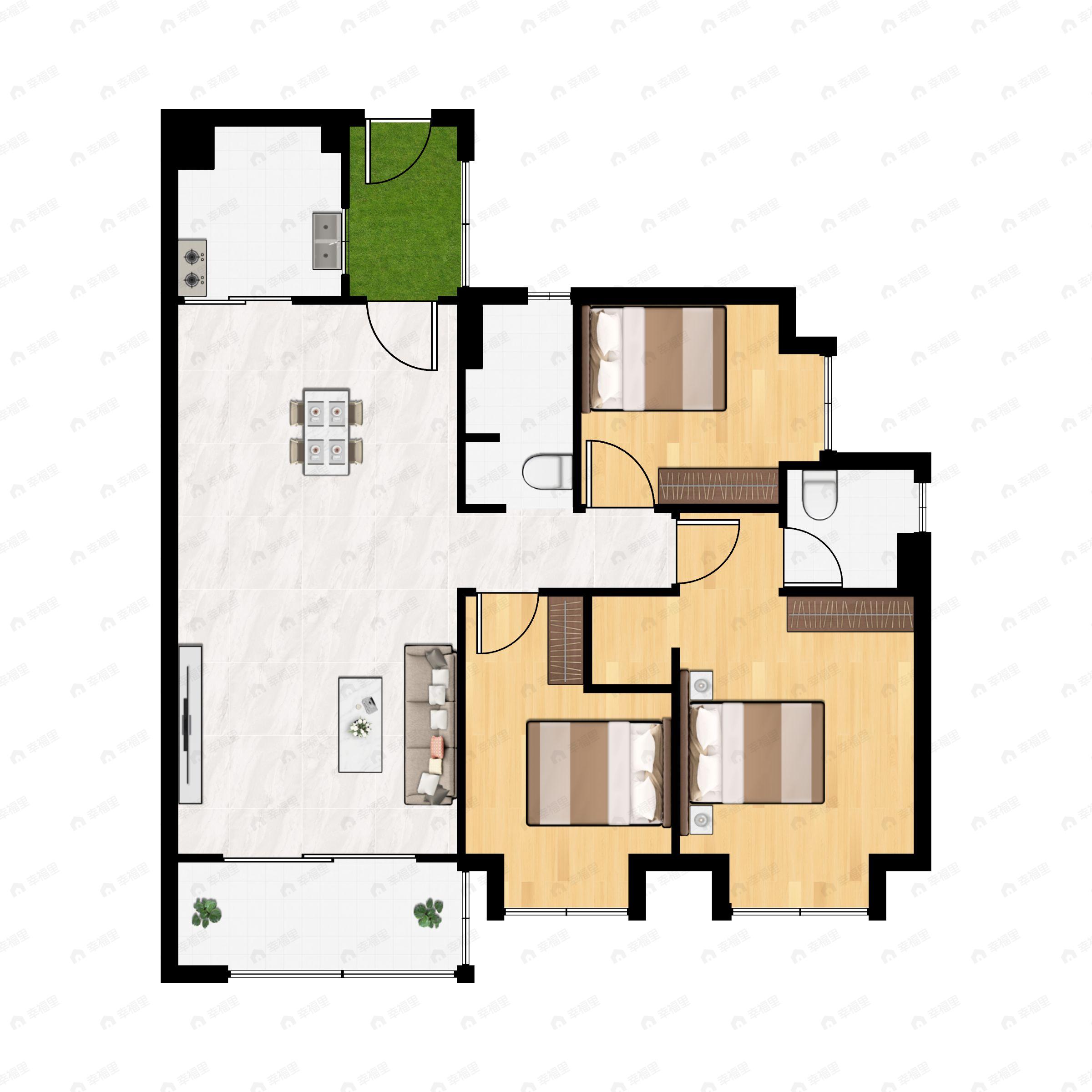 3室2厅2卫建面119平户型图
