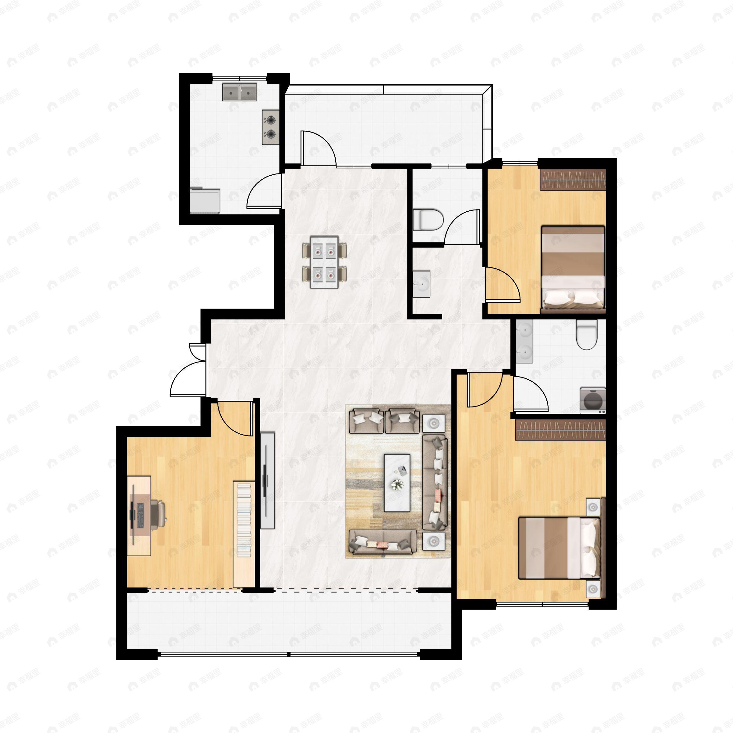 3室2厅2卫建面117m²南|北户型图