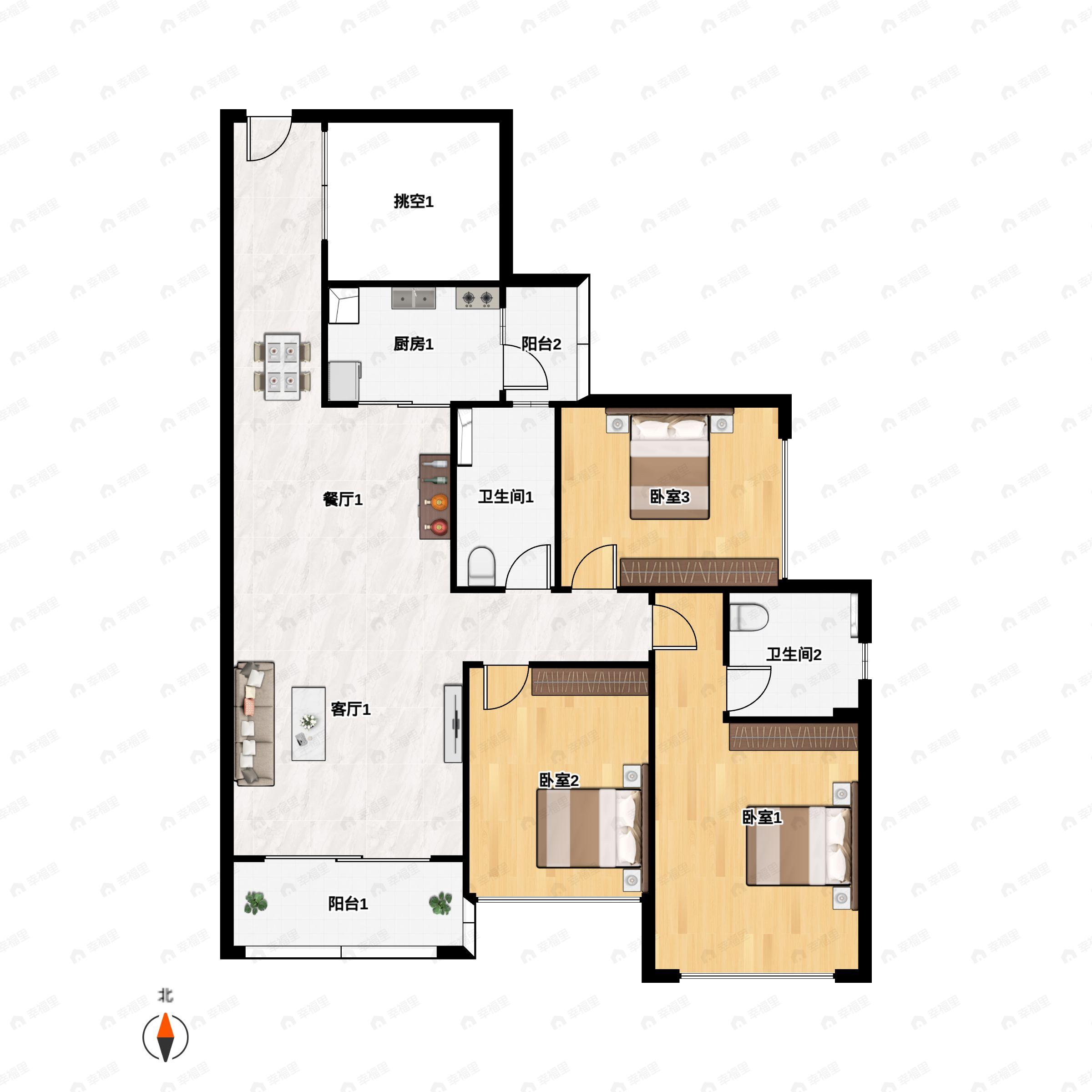 3室2厅2卫建面115平undefined户型图